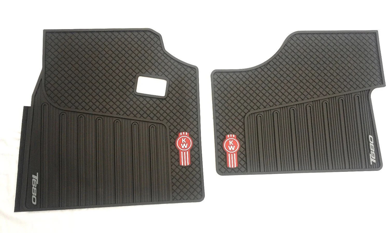 Kenworth OEM T680 Black Rubber Floor Mats w/Red Logo Fits 20132018 AllWeather/Terrain