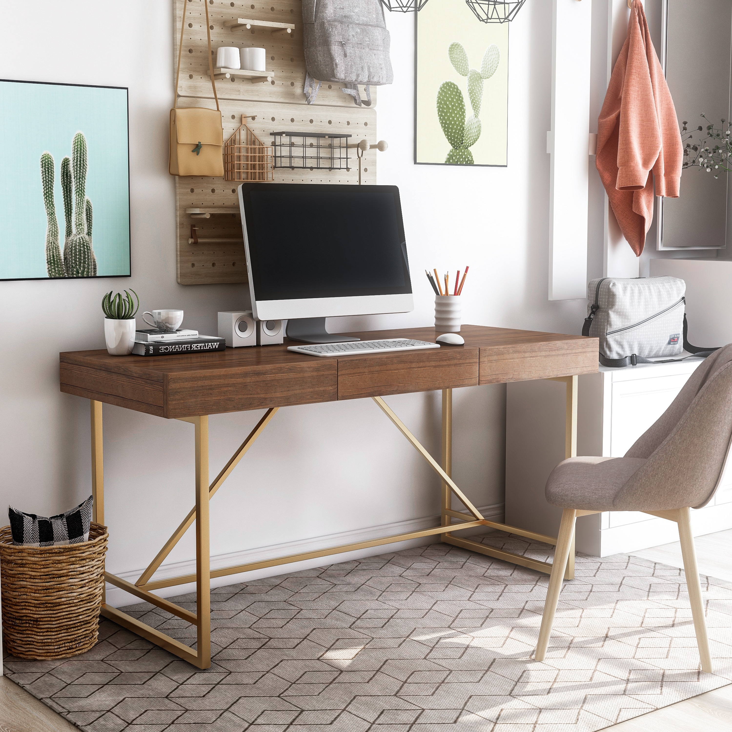 Furniture of America Vaiz Contemporary Walnut 60inch 2drawer Desk
