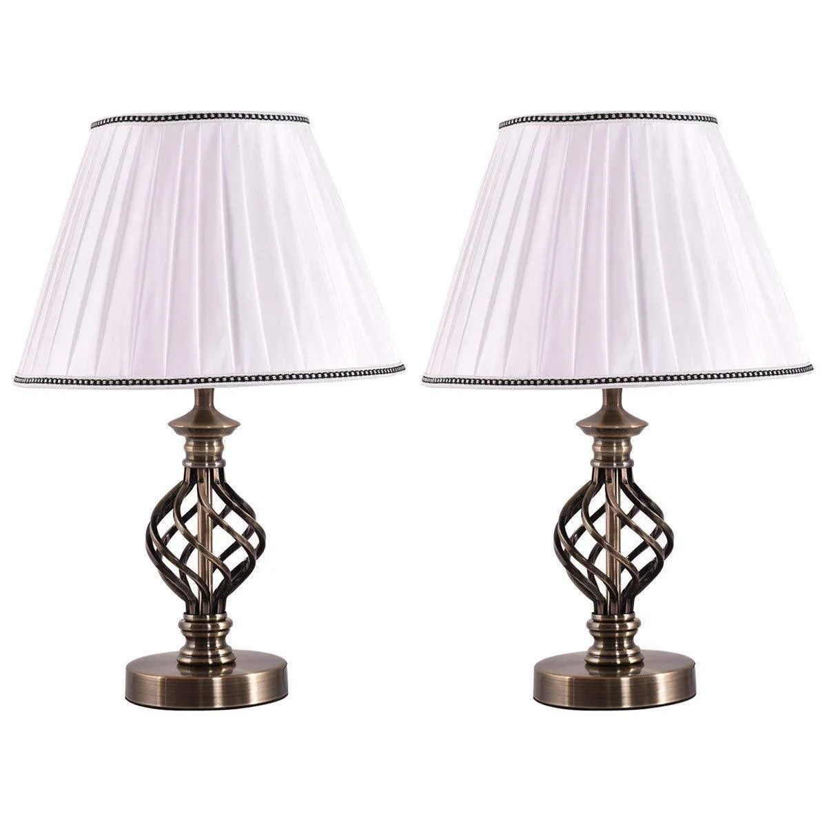 Set of 2 13" Antique Brass Bedside Table Lamp w/ LED Bulb Office
