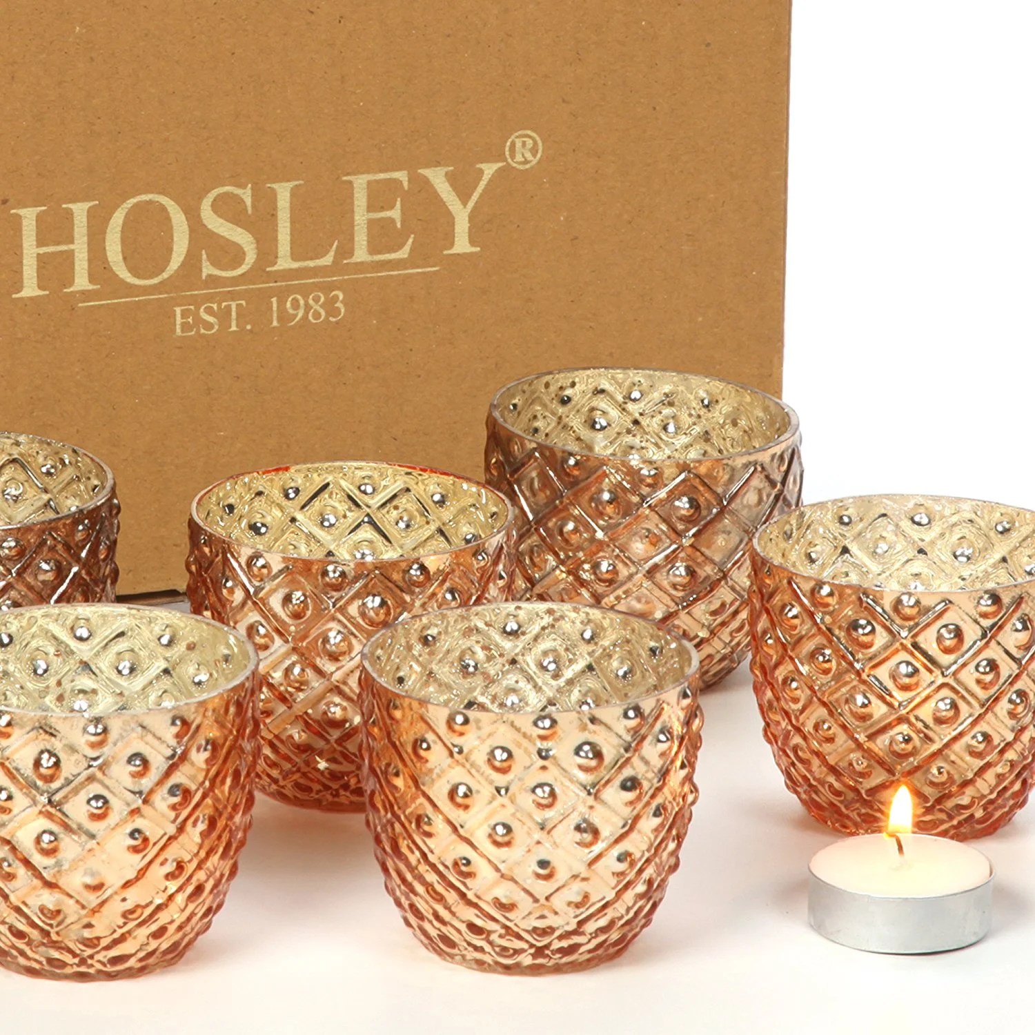 Hosley's Set of 6 Gold Mercury Glass Votive / Tea light Candle Holder