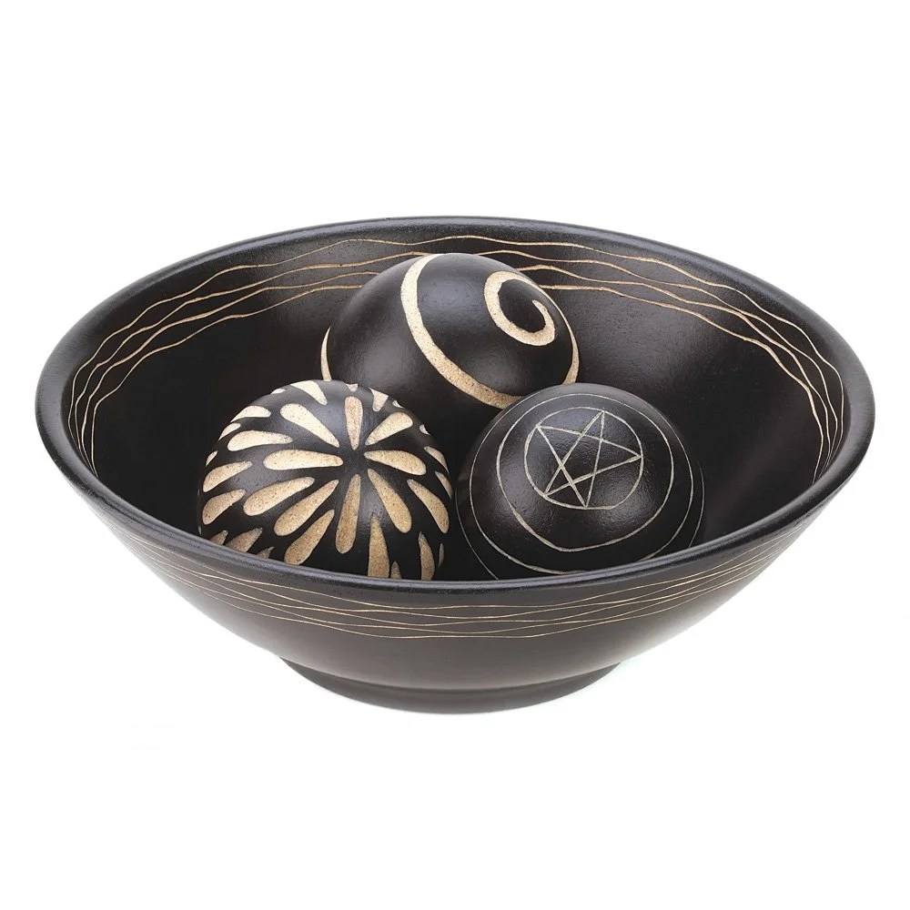 Decorative Ball Set, Office Decorative Balls For Bowls Black Mdf Wood, Set Of 3