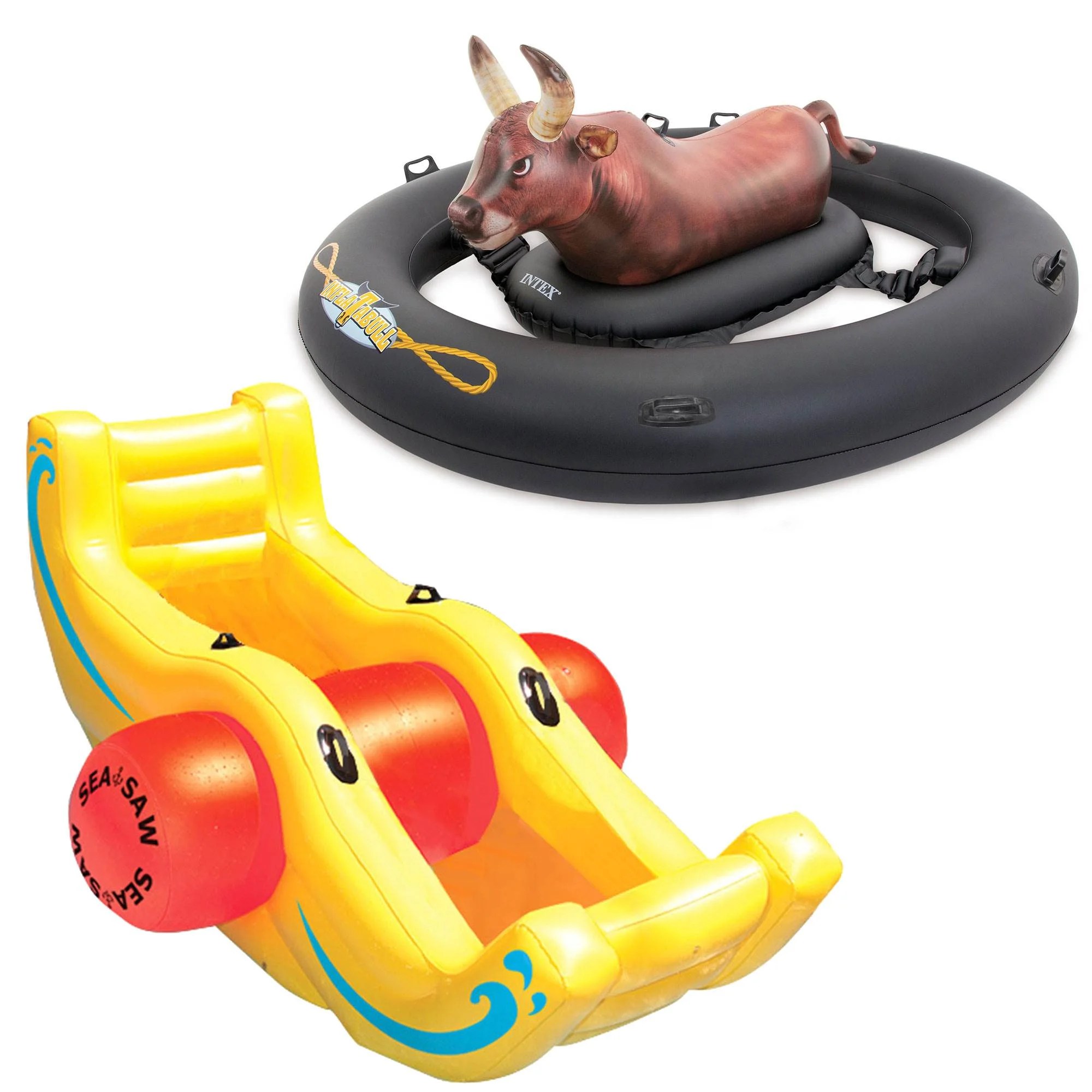 Intex Inflatabull BullRiding Inflatable Pool Float + Swimline SeaSaw