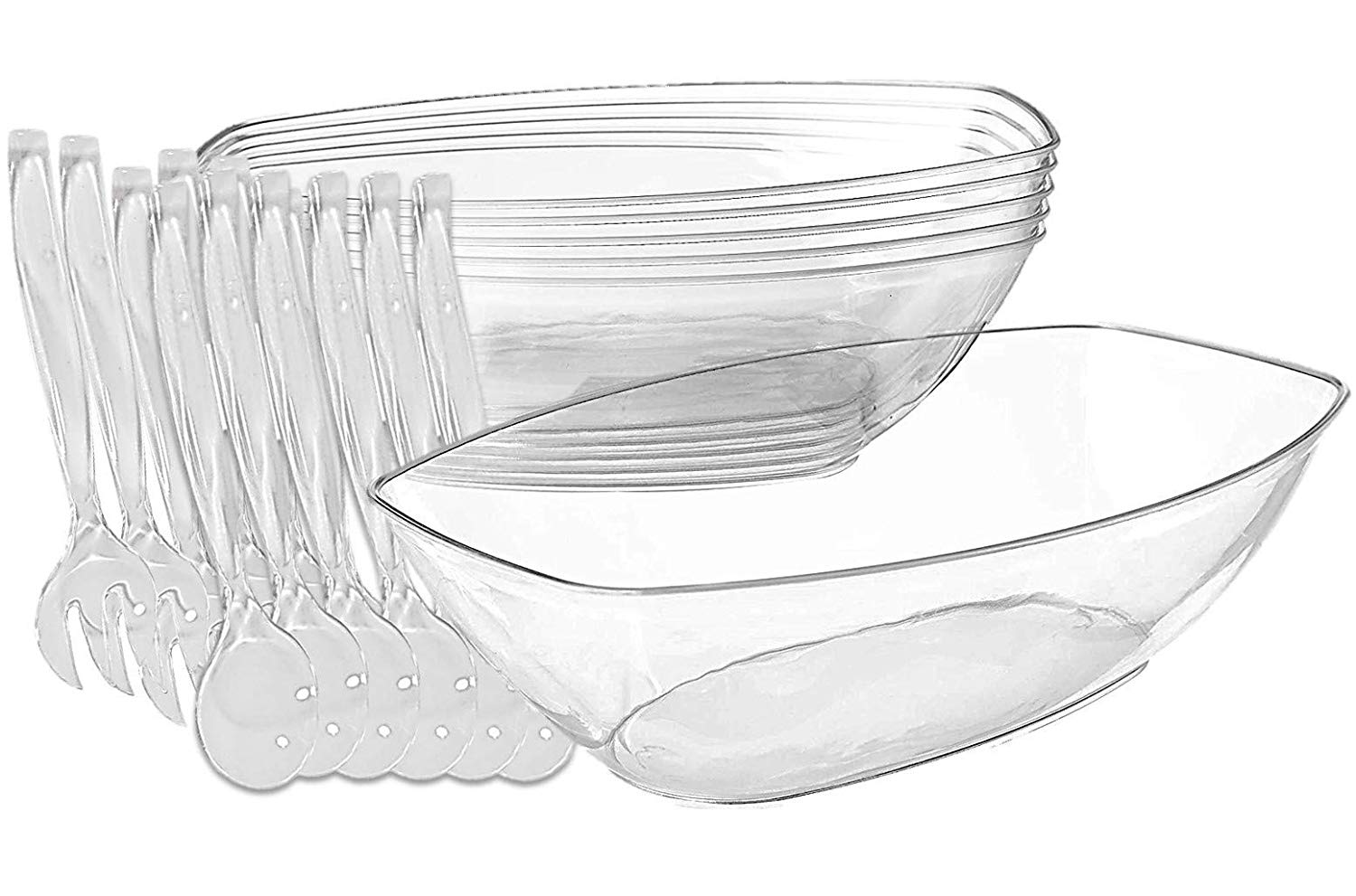 Clear Plastic Serving Bowls 6 Count, With 6 Disposable Plastic