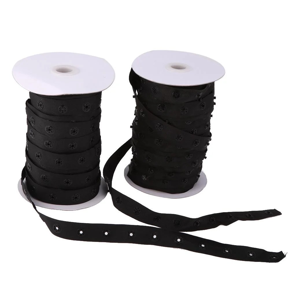 2 Spools Black Sewing Snap Tape Band Resin Snap Buttons Zipper Fastener
