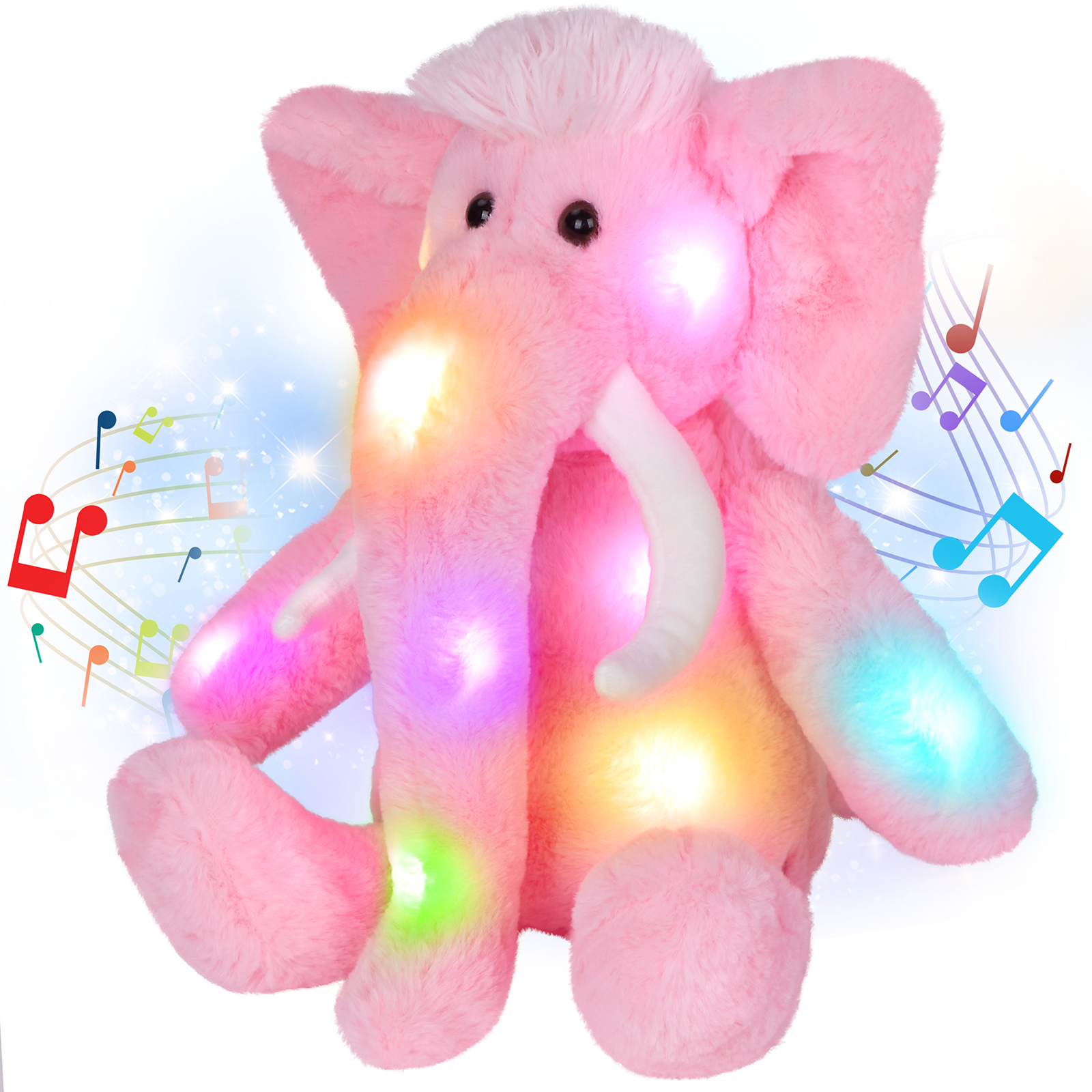 SpecialYou Light up Stuffed Pink Elephant Soft Plush Toy LED Glowing