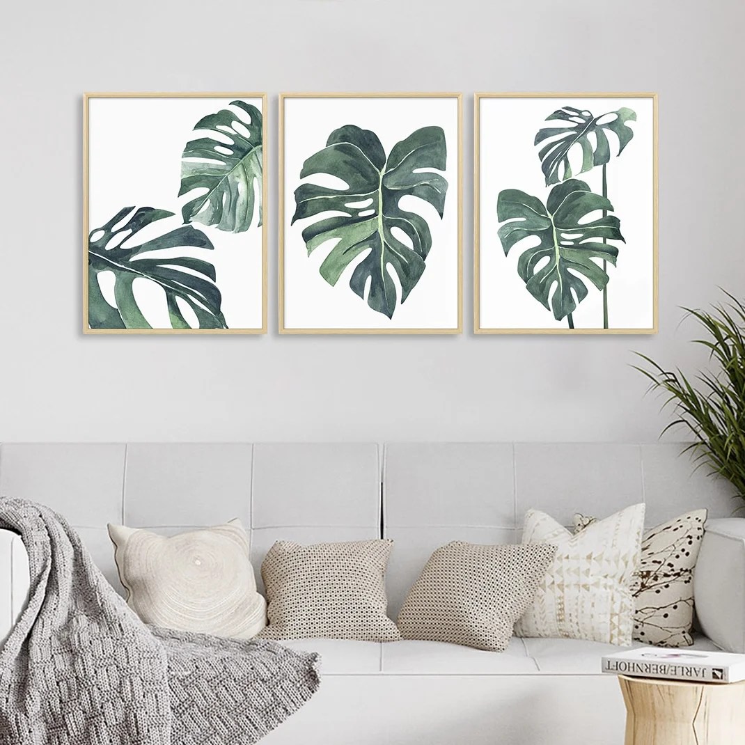 ArtbyHannah 3 Piece 12x16 inch Botanical Framed Canvas Print Wall Art