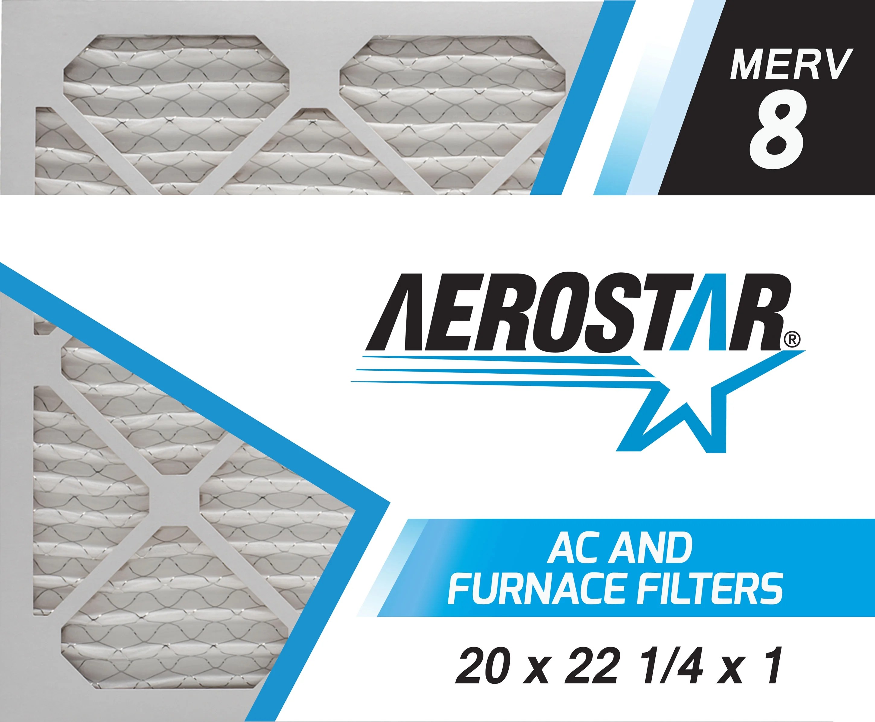 Aerostar 20x22 1/4x1 MERV 8, Pleated Air Filter, 20 x 22 1/4 x 1, Box