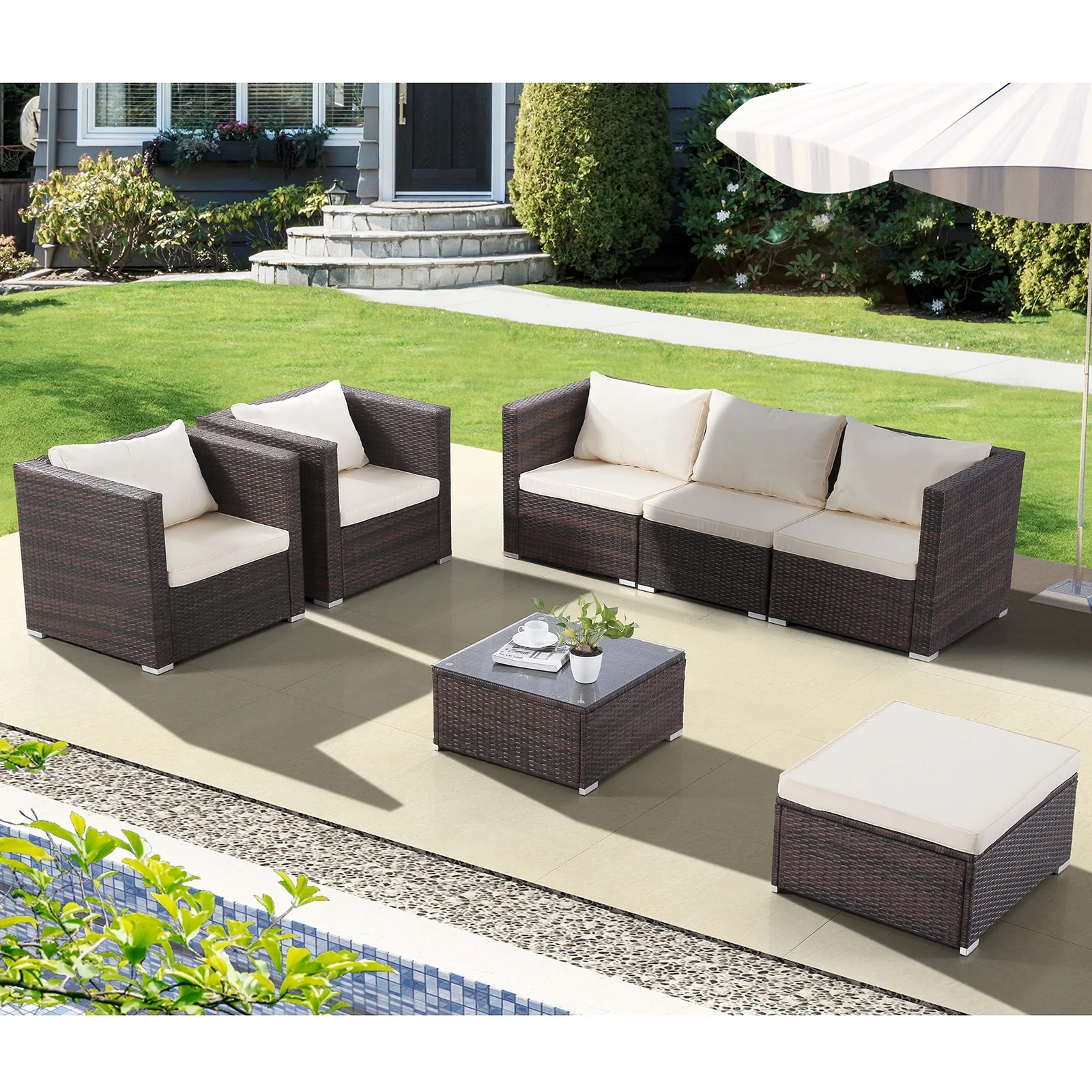 Uenjoy 7PC Outdoor Furniture Rattan Wicker Patio Sectional