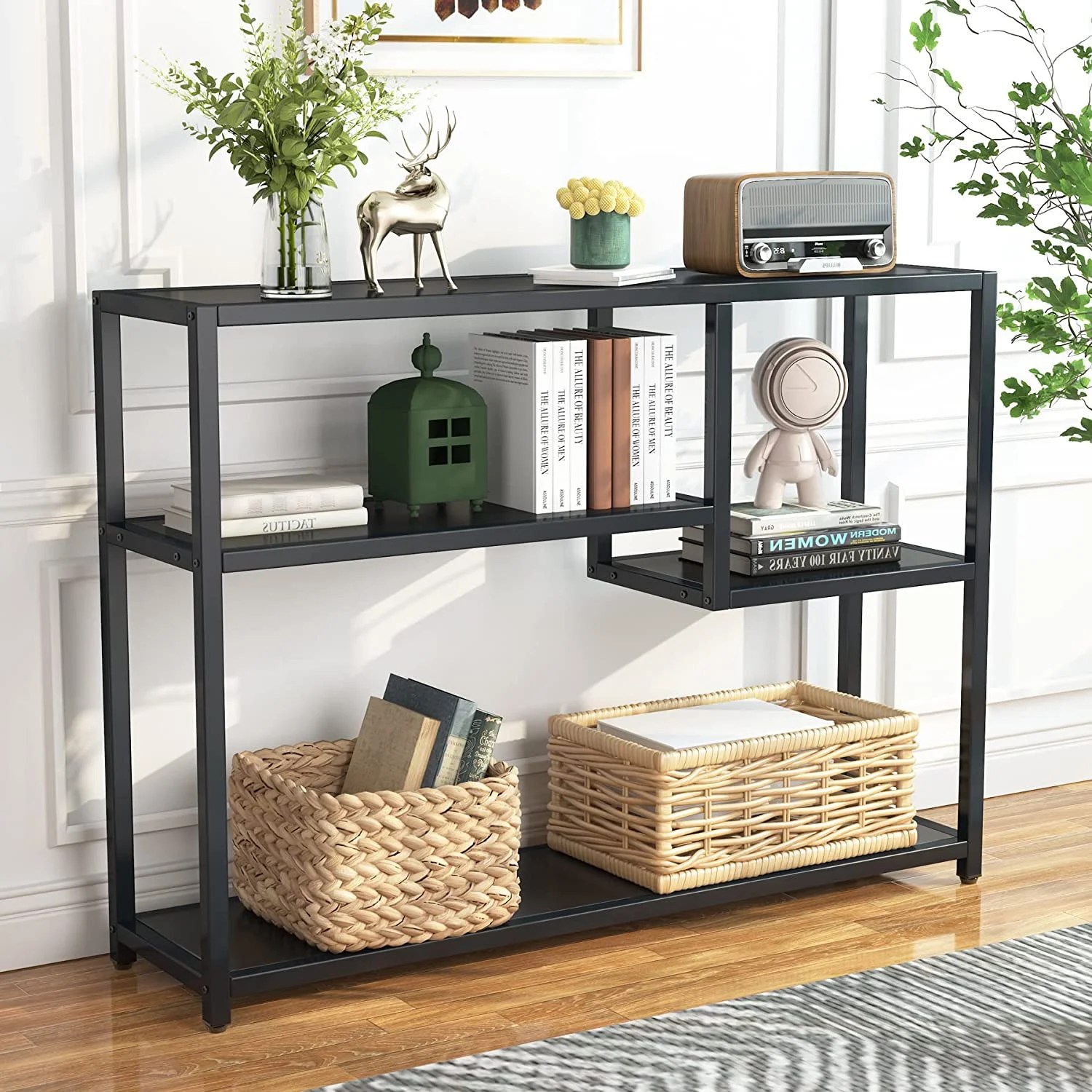 Tribesigns Console Table, Small Black Entryway Table with Storage
