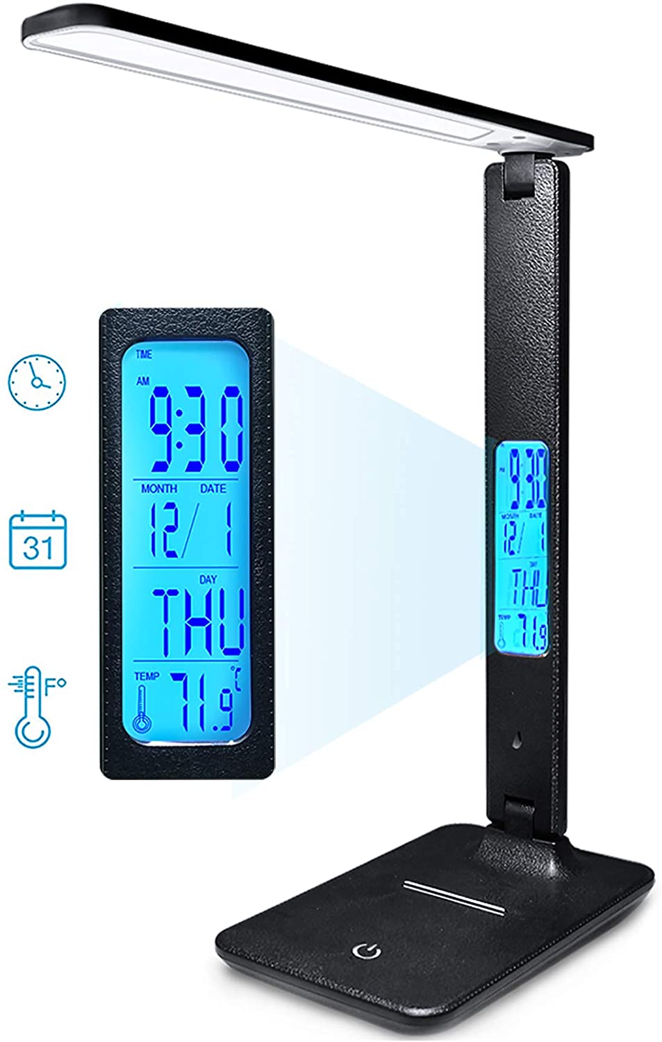 Desk Lamp LED Desk Light, Smart Features(Clock, Alarm, Date