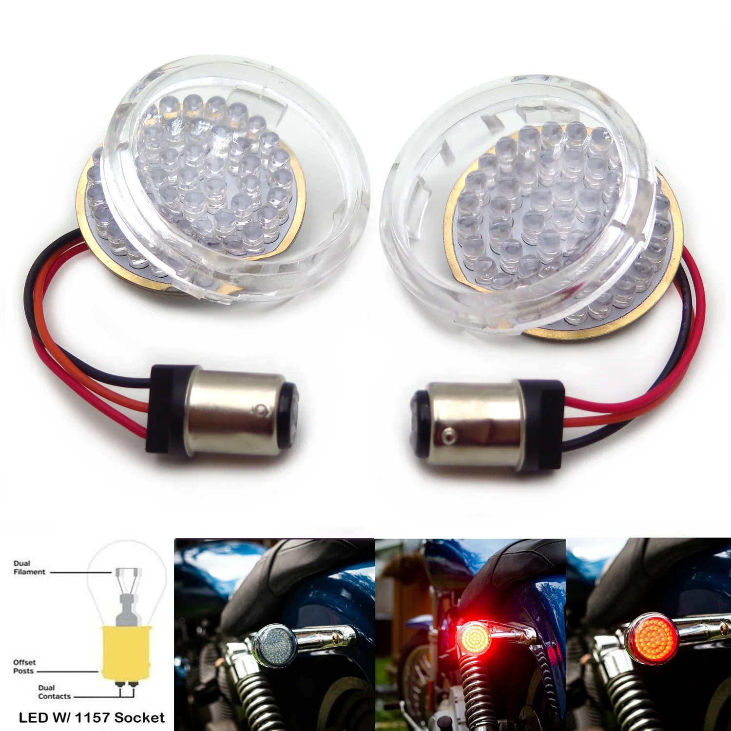 HTTMT 2" Bullet Red LED Turn Signal Lights 1157 LED Clear Lens Fit Compatible with Harley