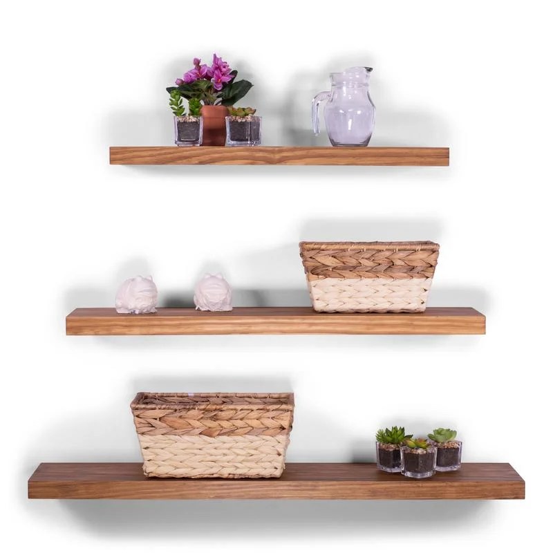 8" Deep Clean Edge Pine Floating Shelves 24" 30" 36" (Set of 3 8" Deep Clean Edge Pine Floating Shelves 24" 30" 36" (Set of 3