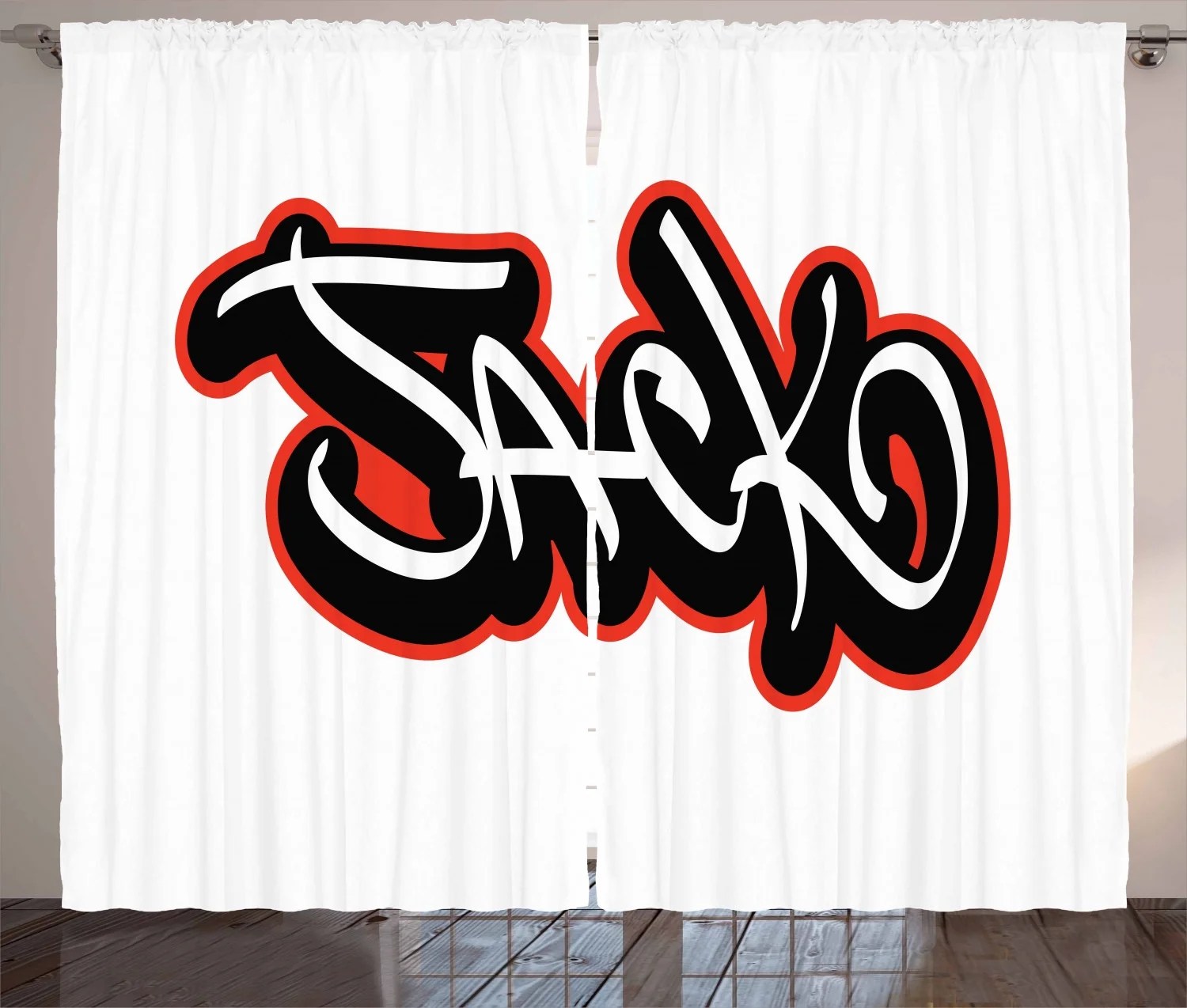 Jack Curtains 2 Panels Set, Graffiti Font Style Male Name