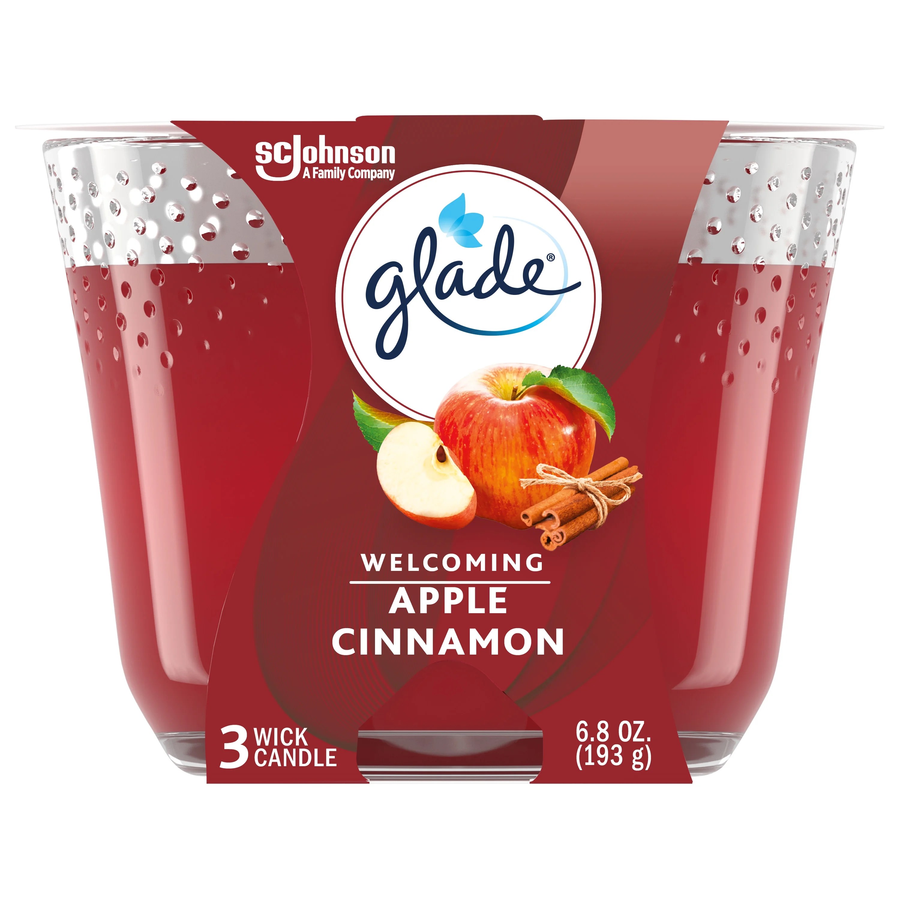 Glade Candle Apple Cinnamon Scent, 3Wick, 6.8 oz (193 g), 1 Count