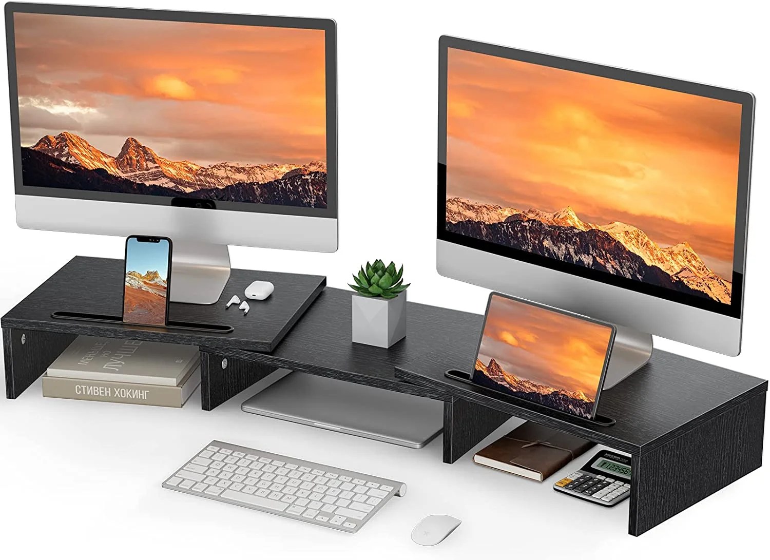 Dual Monitor Stand, Monitor Stand Riser, Adjustable Computer Stand W
