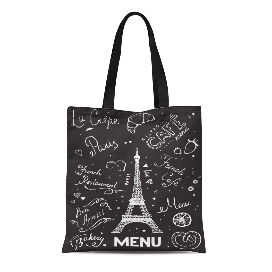LADDKE Canvas Tote Bag Vintage Blackboard French Bakery Eiffel Tower