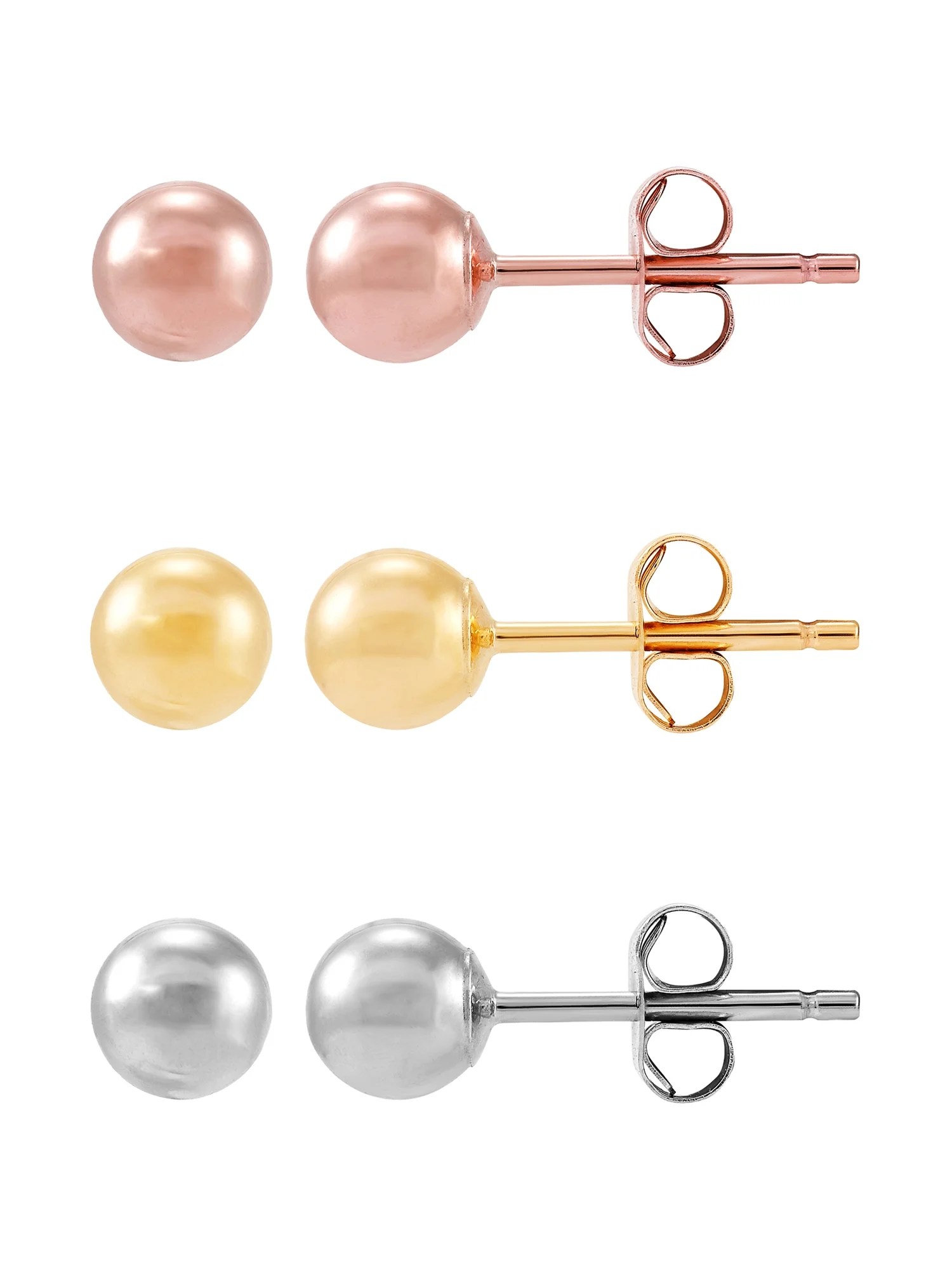 Brilliance Fine Jewelry 10K TriColor Gold 4mm Ball Stud Earrings Set