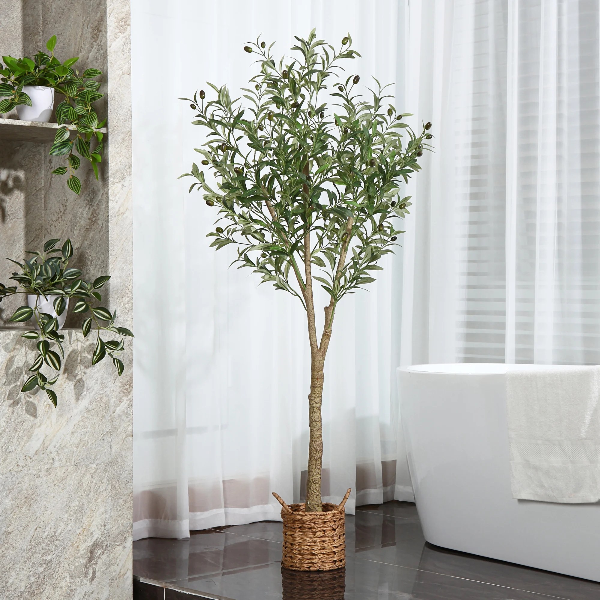 5FT Artificial Plants Olive Tree in Basket, Fake Plastic Olive Plant in