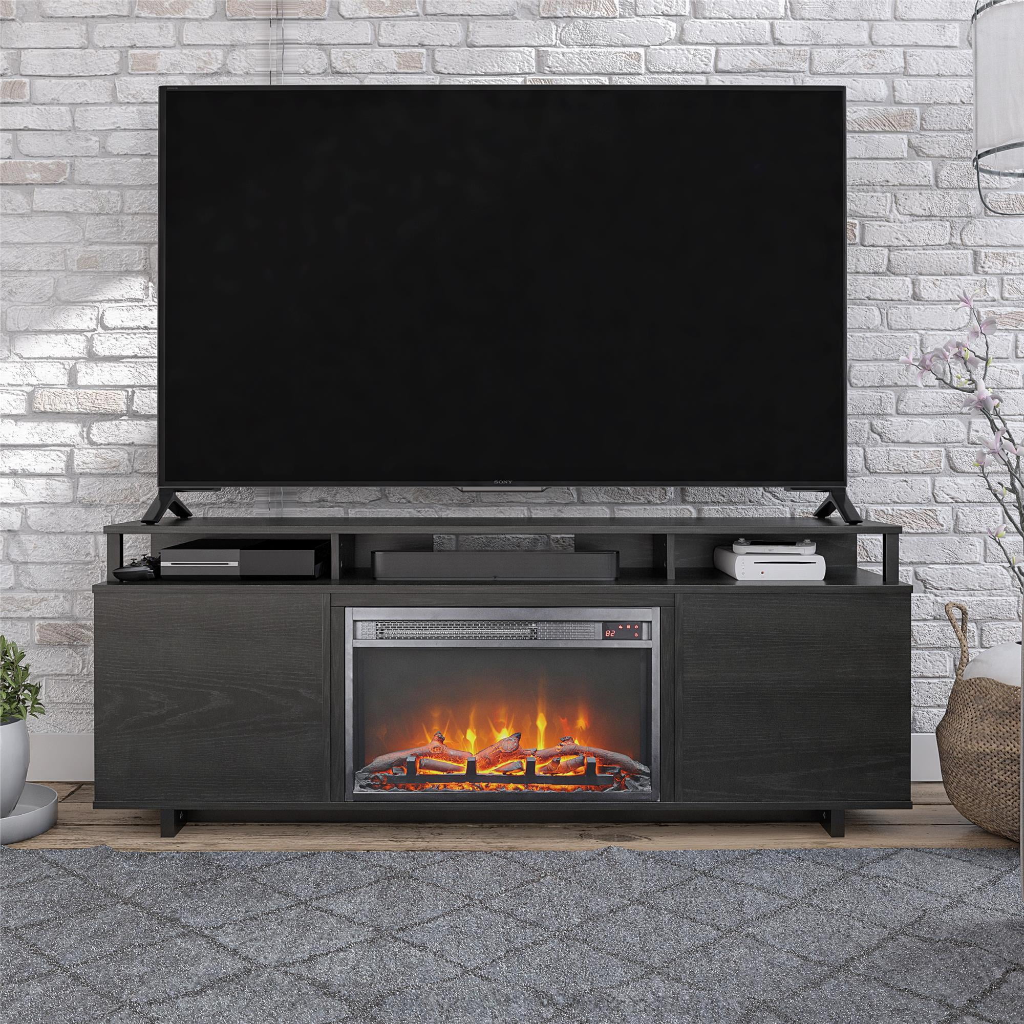 Ameriwood Home Carson Fireplace TV Stand for TVs up to 65", Black Oak