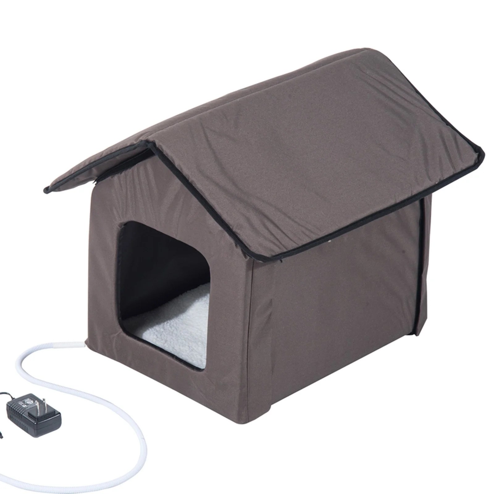 PawHut, Outdoor Heated Cat House, Brown , 21in