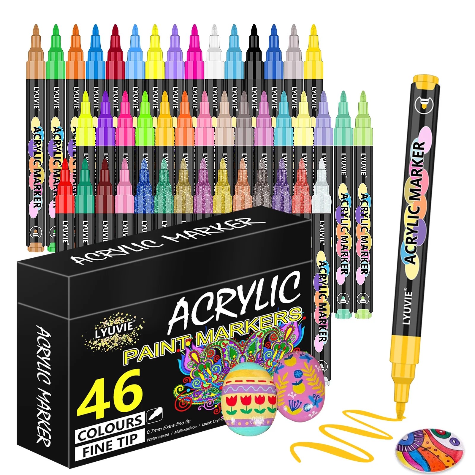 Art Acrylic Paint Pens, 46 Acrylic Paint Markers, Extra Fine Tip Paint