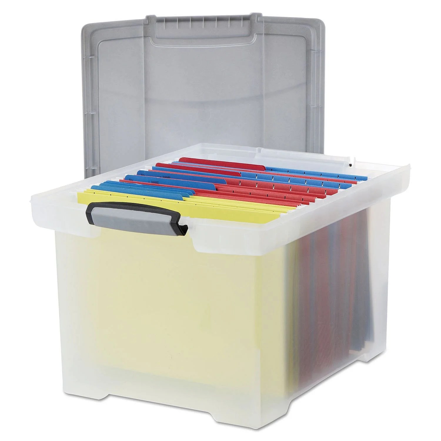 Storex Portable File Tote w/Locking Handle Storage Box, Clear (Letter/Legal) Ergonomic grip