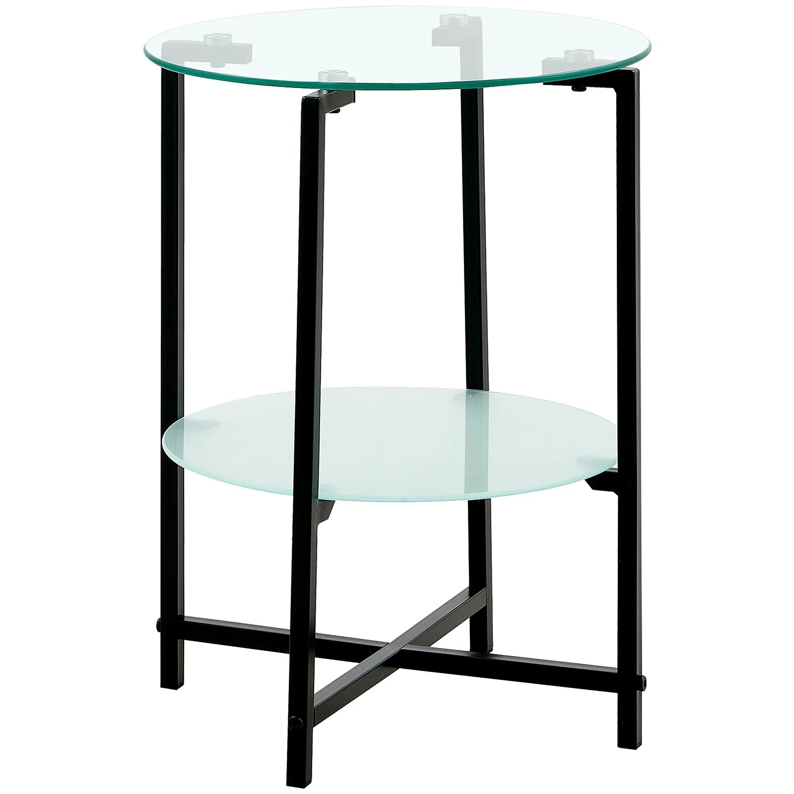 Modern Small Black Side Table with Tempered Glass Top & Metal Frame