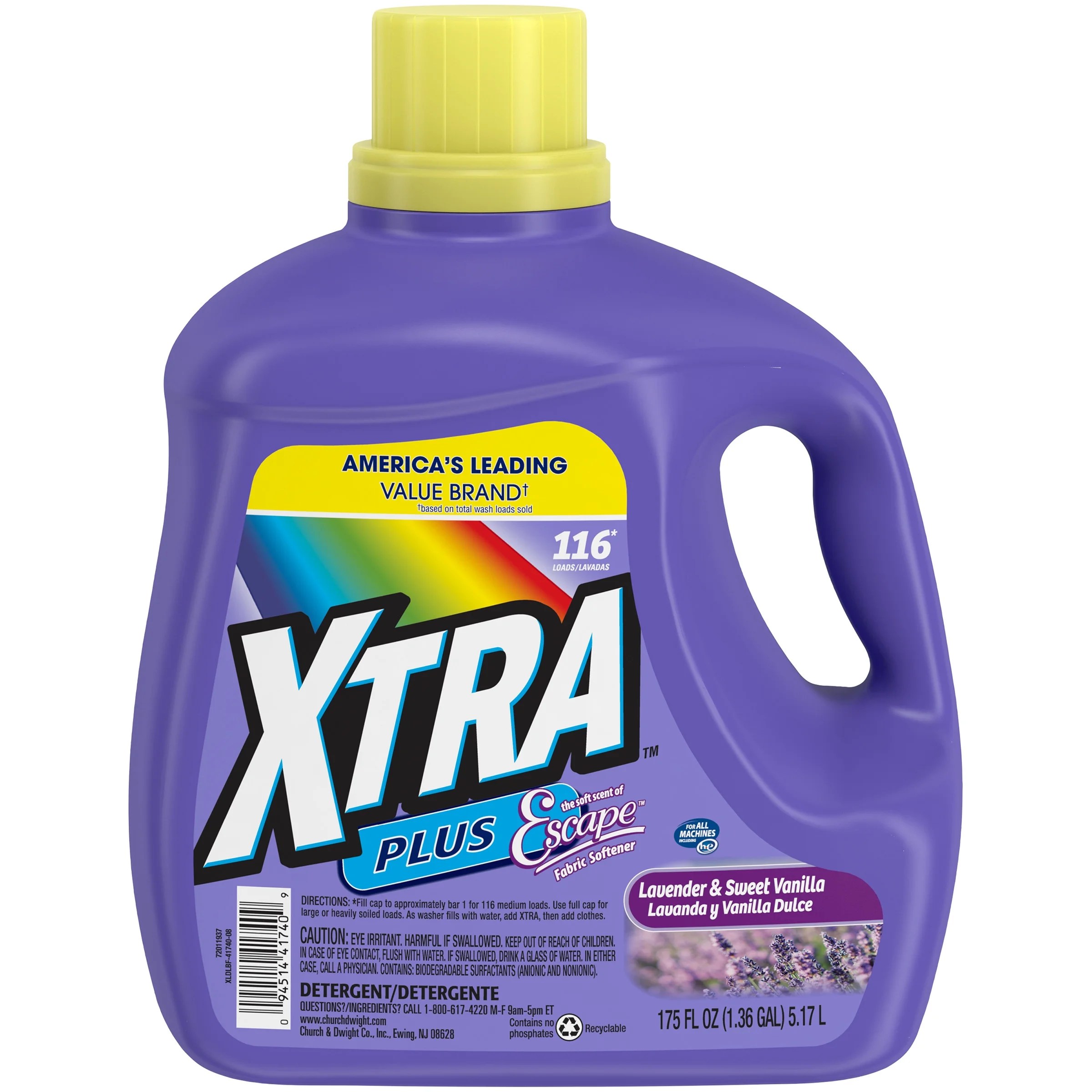 Xtra Liquid Laundry Detergent, Lavender Vanilla, 175oz