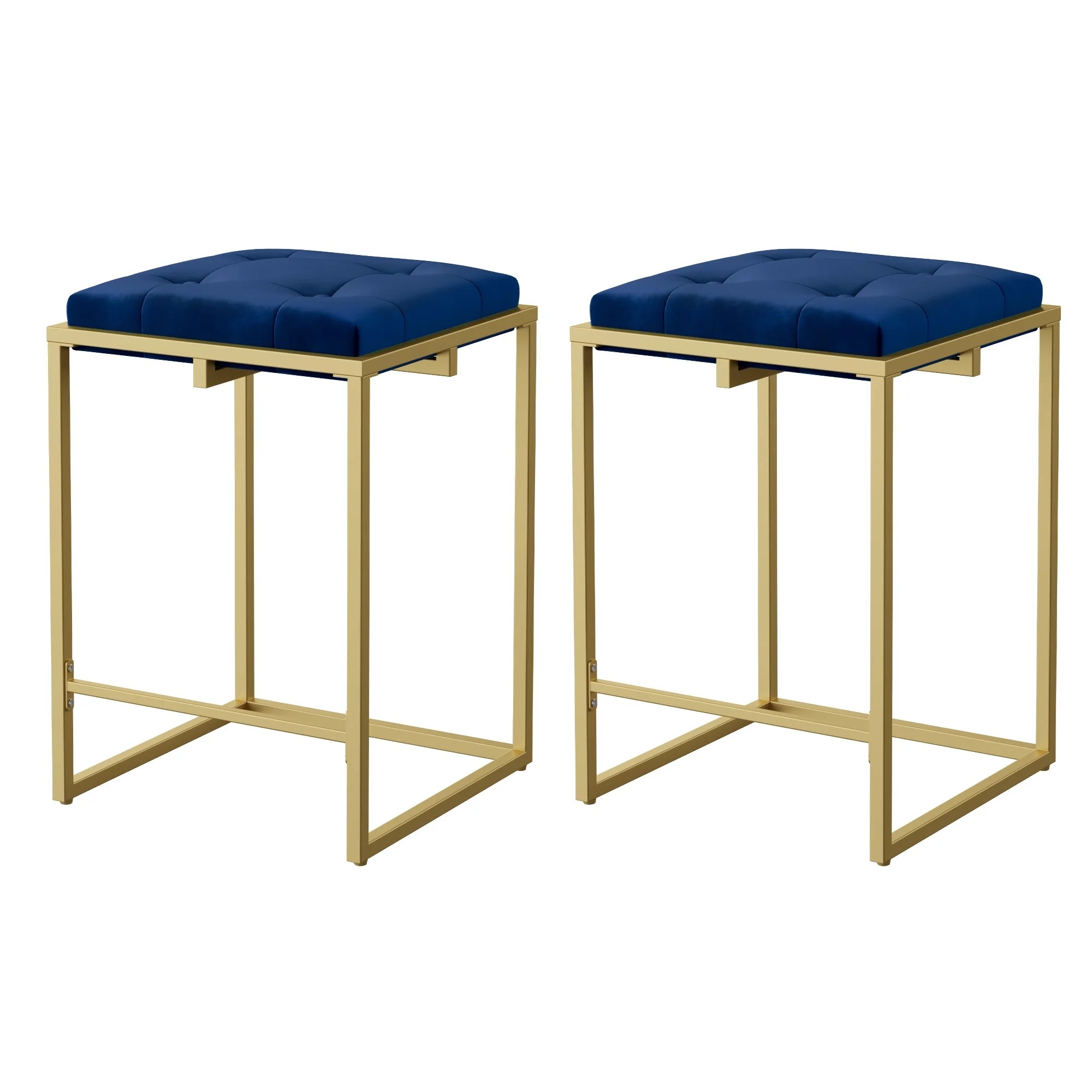 Cozy Castle Velvet Bar Stool, Square Tufted Counter Stool, 24 Inch