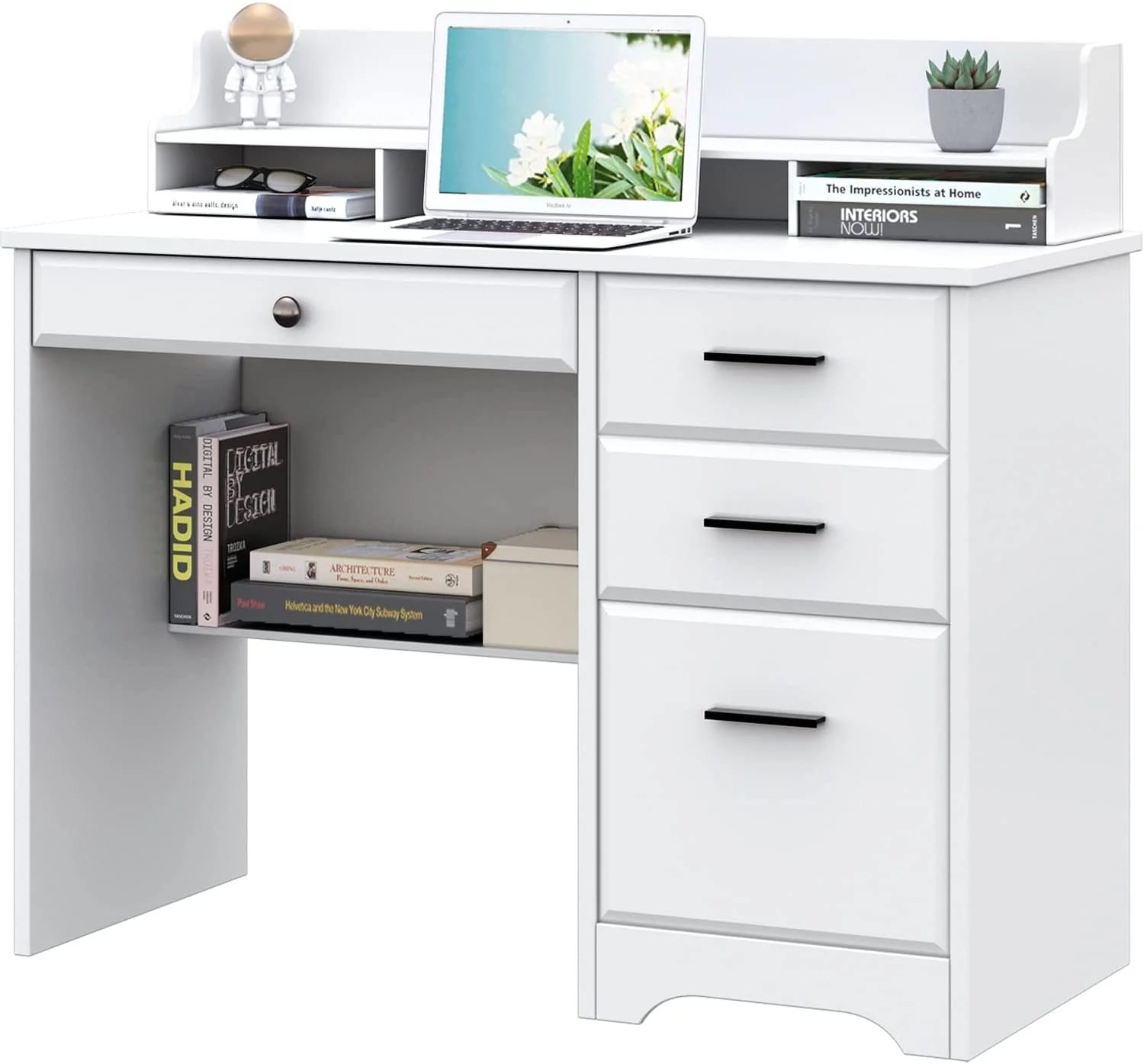 Catrimown Computer Desk, White Desk with 4 Drawers, Home Office Desk