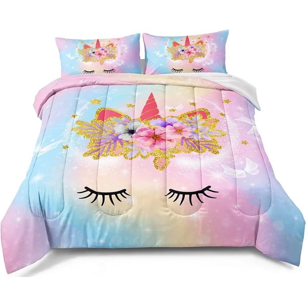 Unicorn comforter set Cute unicorn flower Unicorn bedding kids bedding