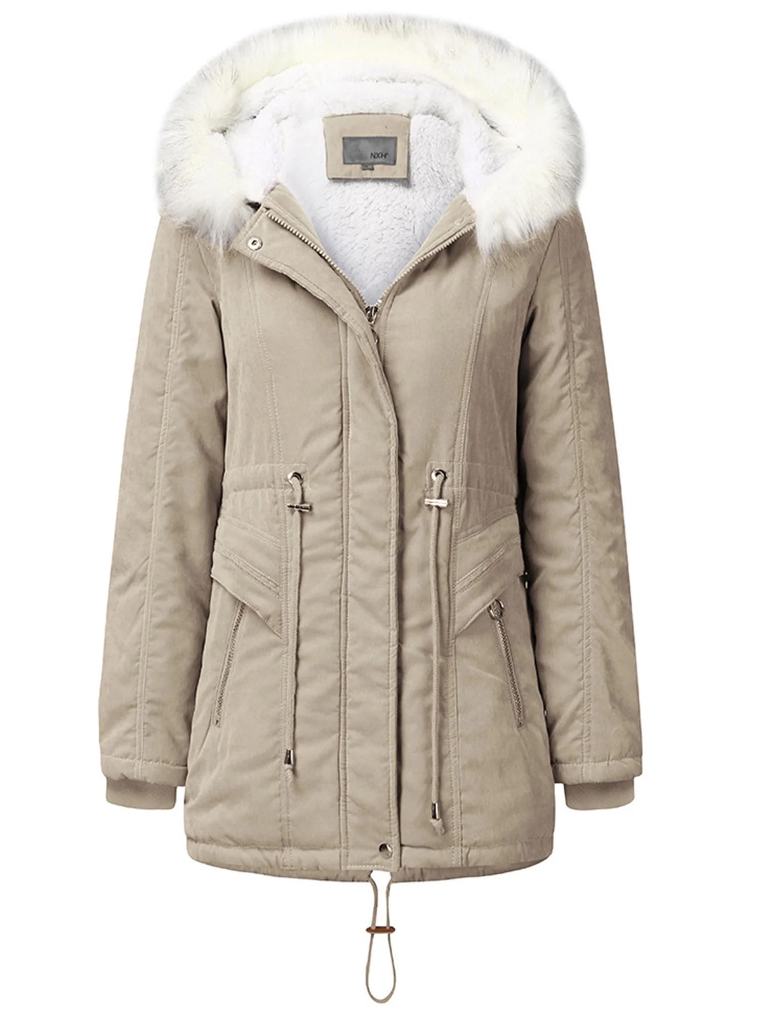 Plus Size Women Winter Thicken Midlength Big Collar Hooded Zipper Up