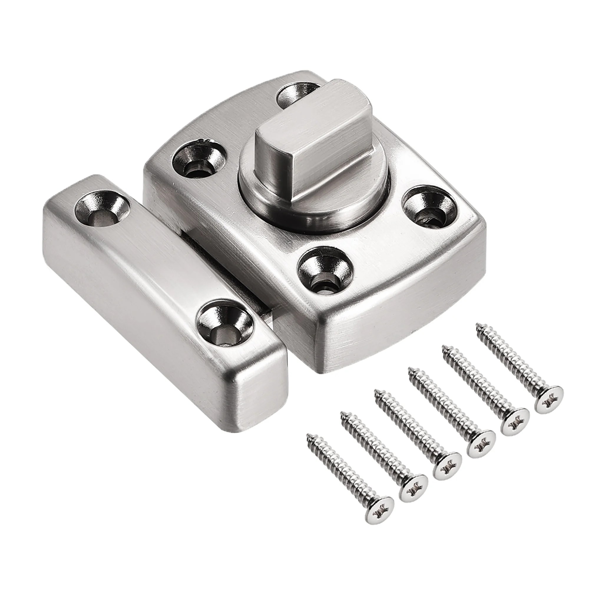 Rotate Bolt Latch, 1" Zinc Alloy Security Door Slide Lock (Silver