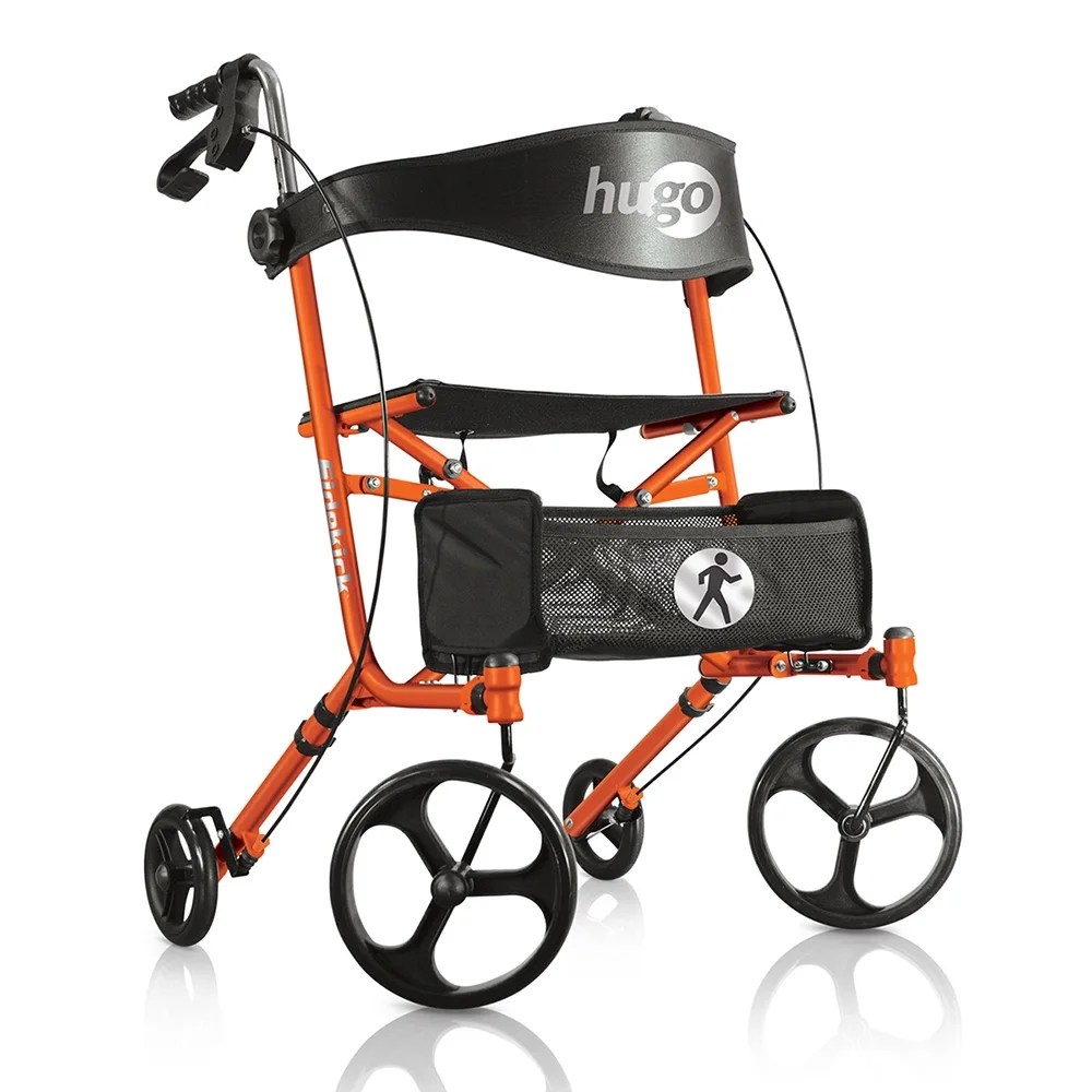 Hugo Sidekick SideFolding Rollator Rolling Walker With Seat, Tangerine