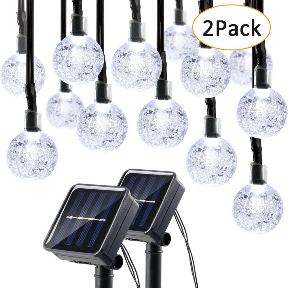 Qedertek 2 Pack Globe Solar String Lights, 19.7ft 30 LED Fairy Lights