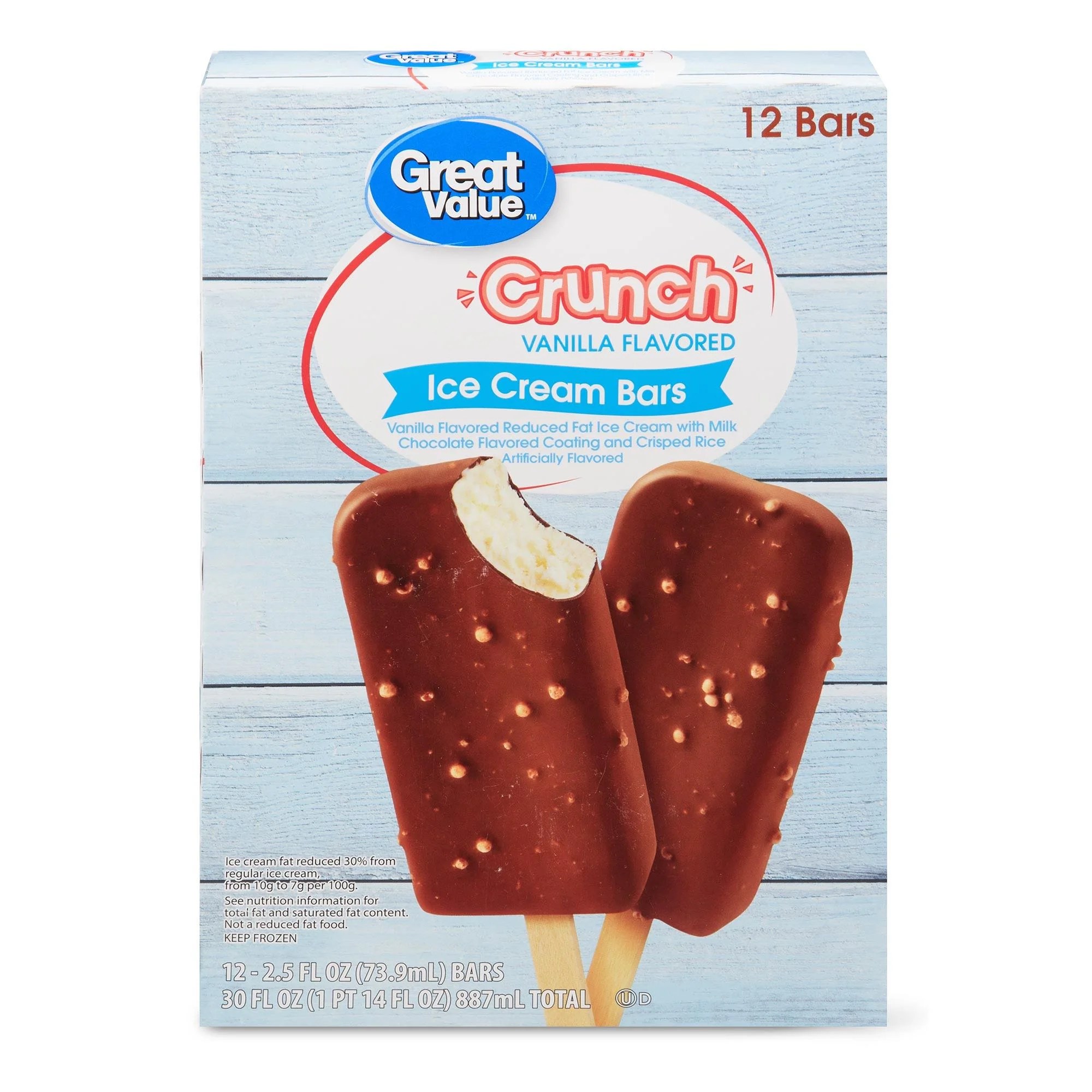 Great Value Reduced Fat Vanilla Crunch Ice Cream Bars, 2.5 fl oz, 12