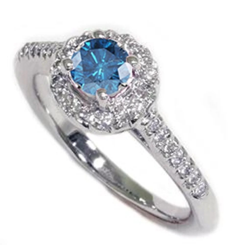 5/8ct Treated Blue Diamond Engagement Halo Ring 14K White 5/8ct Treated Blue Diamond Engagement Halo Ring 14K White