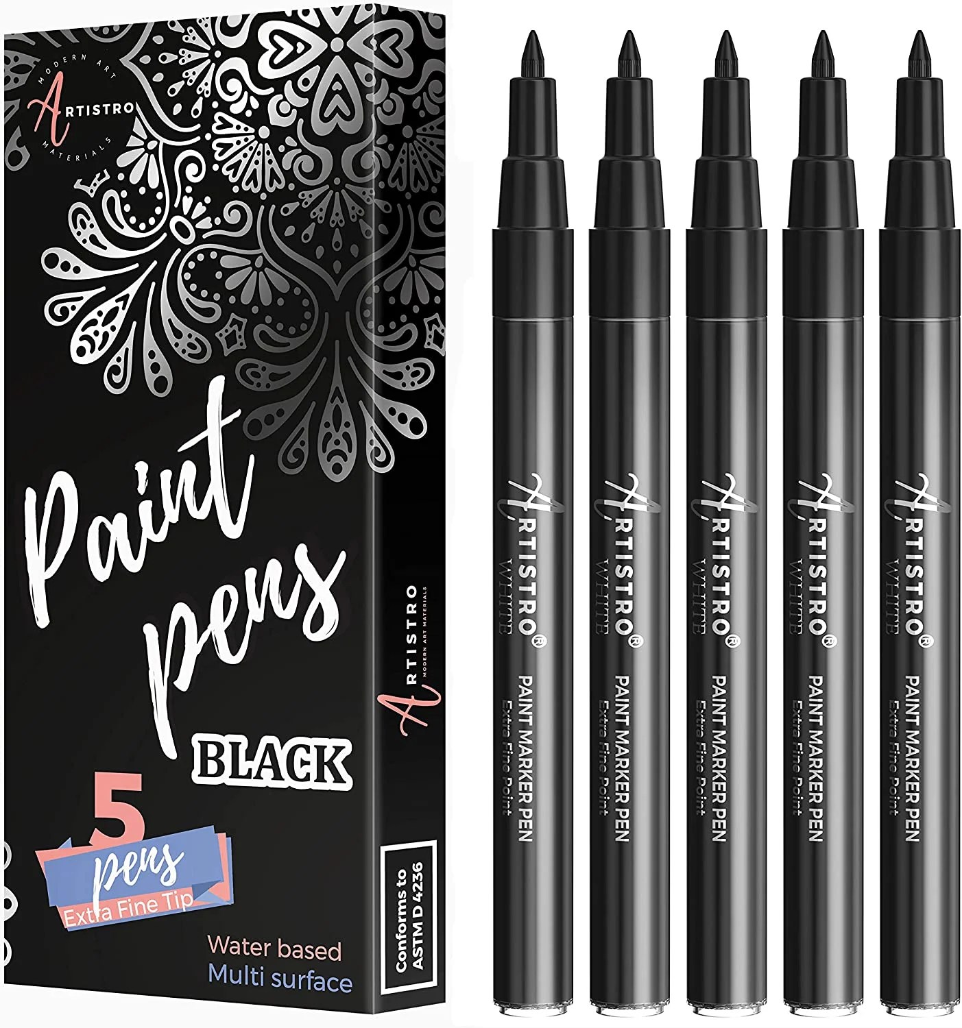 Artistro Black Extra Fine Tip Paint Marker Pens Set of 5 Paint