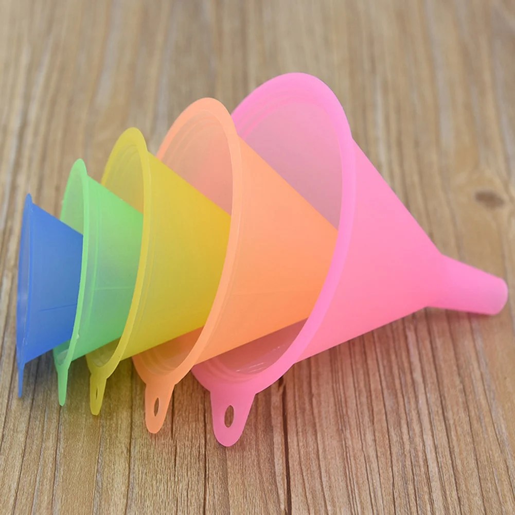 5 Pcs Colorful Plastic Funnel Small Medium Large Variety Liquid Oil
