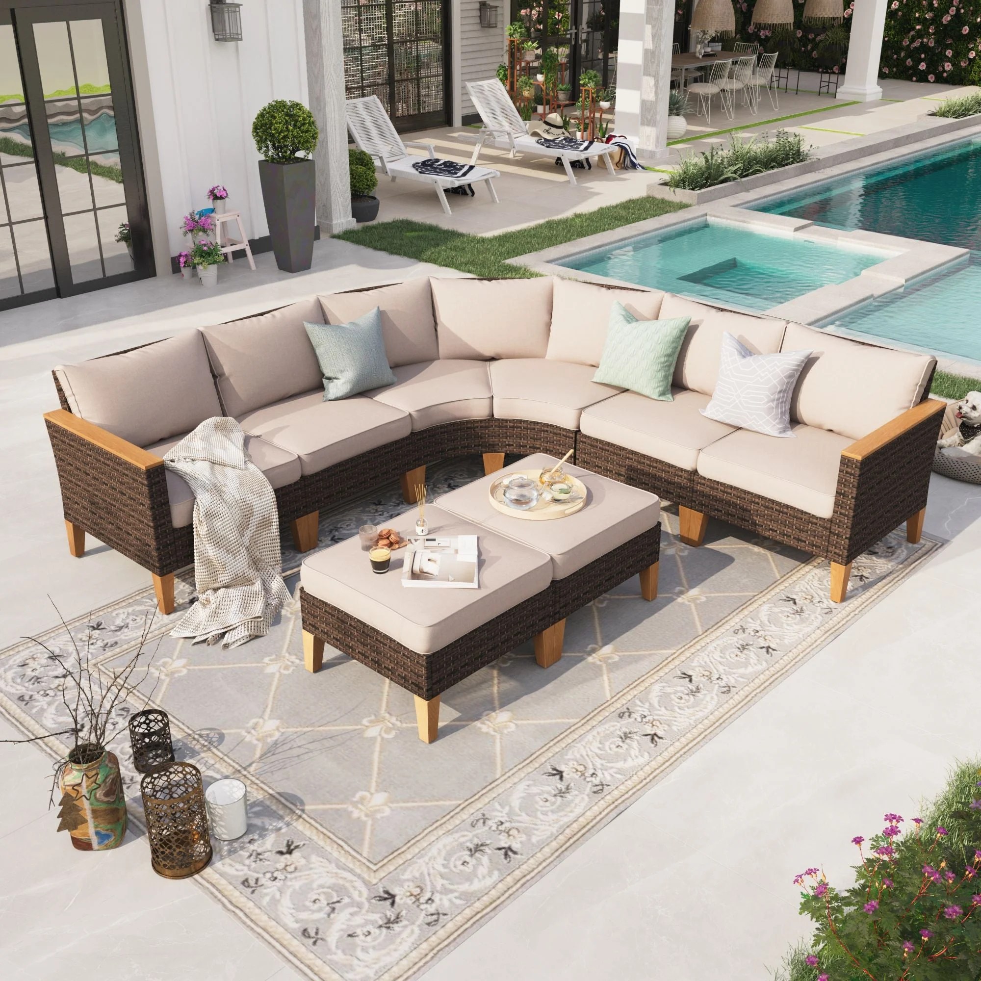 Sophia & William 8 Piece Outdoor Wicker Patio Conversation Sofa Set