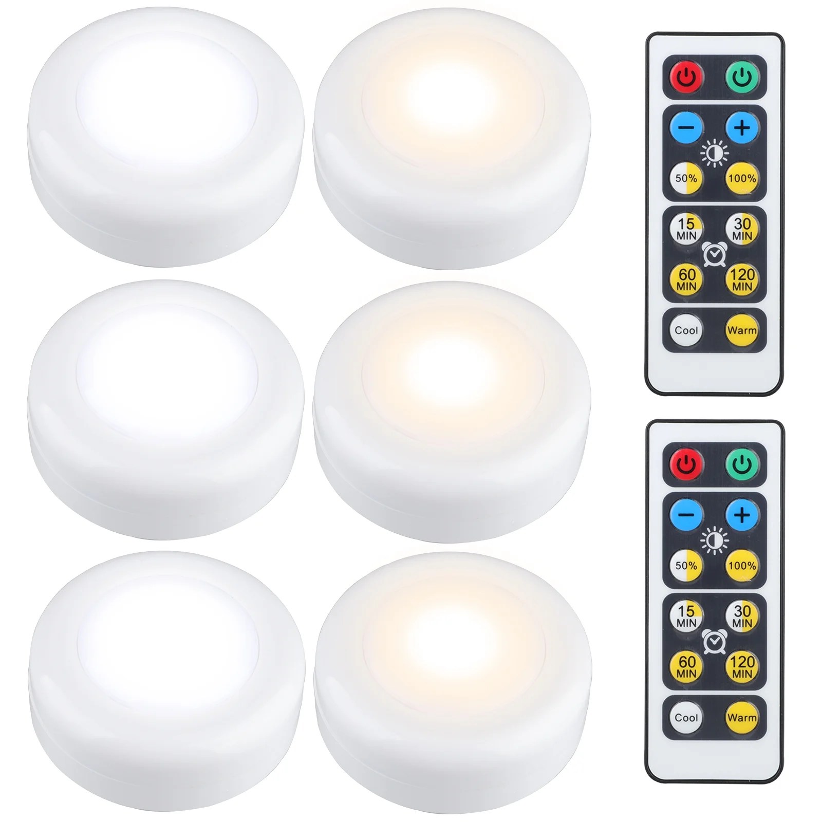 Wireless LED Puck Light 6PCS With Remote & Manual Control, LED Under