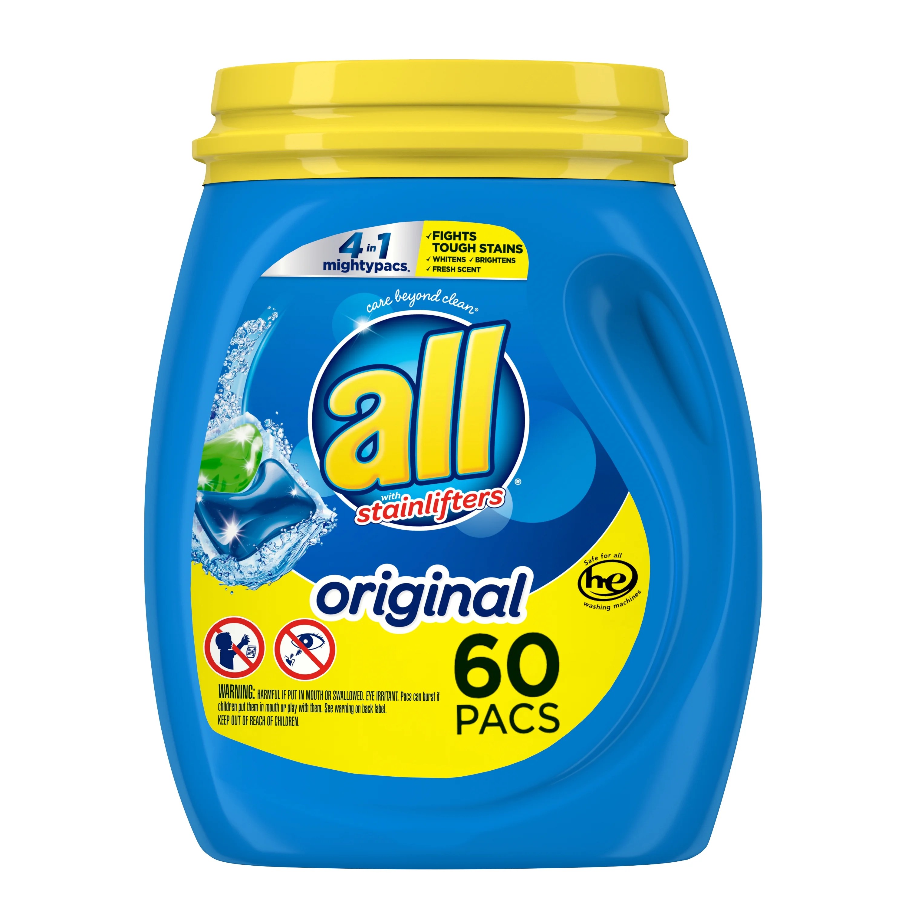 all Mighty Pacs Laundry Detergent Pacs, 60 Count , Original 4 in 1, Tub