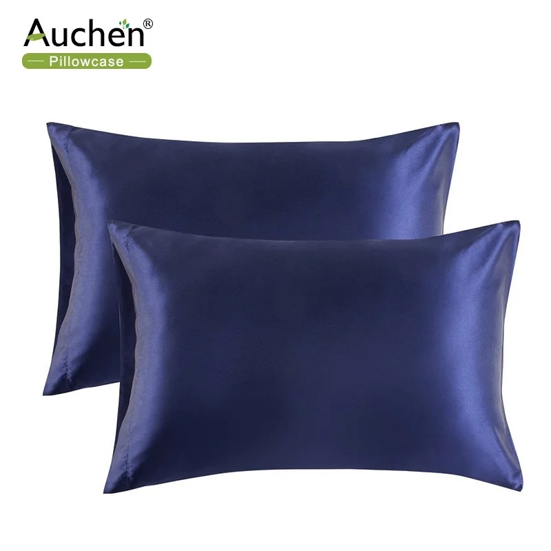AUCHEN Satin Pillowcase for Hair and Skin, 2 Pack AntiAcne SilkSoft