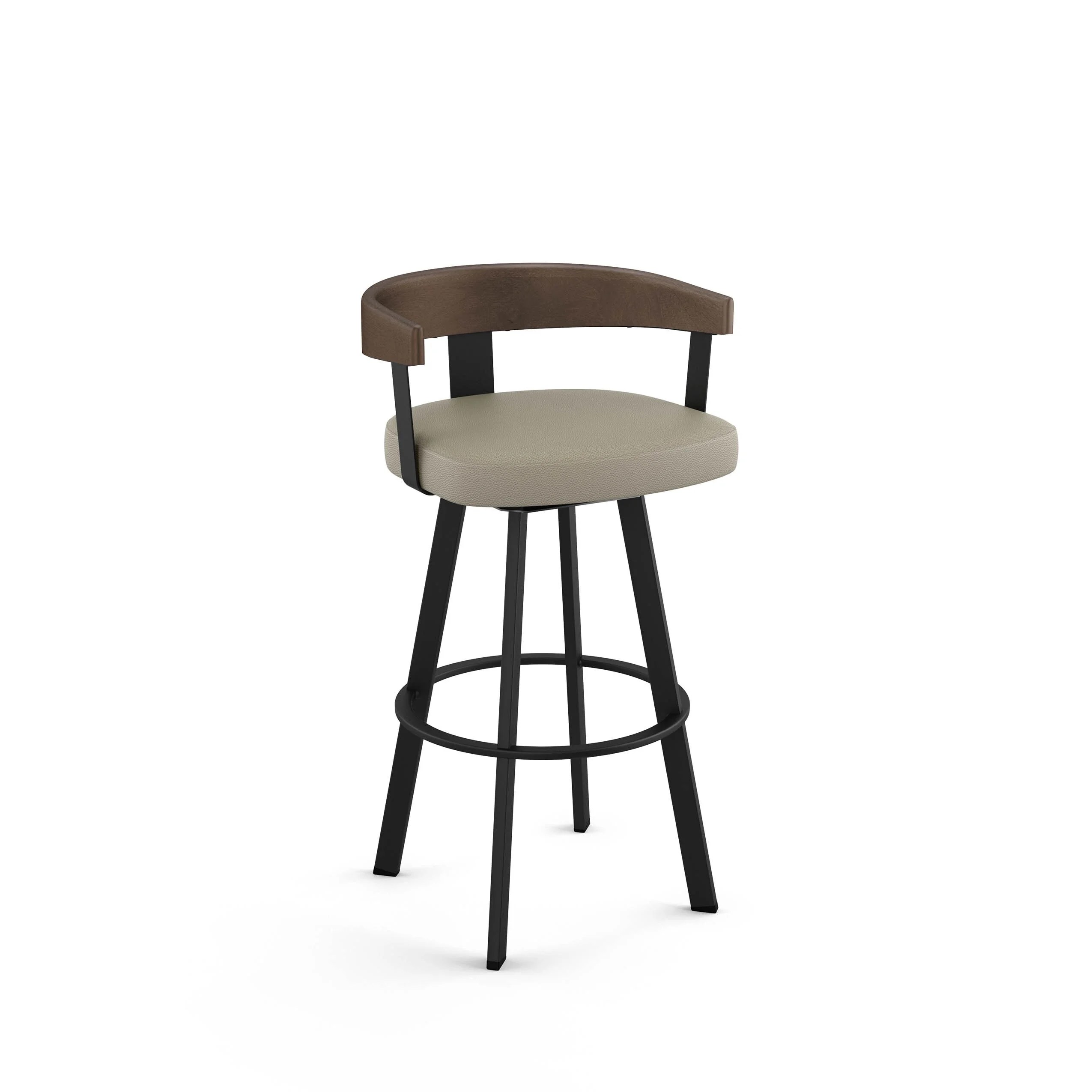 Amisco Lars Swivel Counter and Bar Stool Black Metal / Greige Faux Leather 30" Bar Height N/A