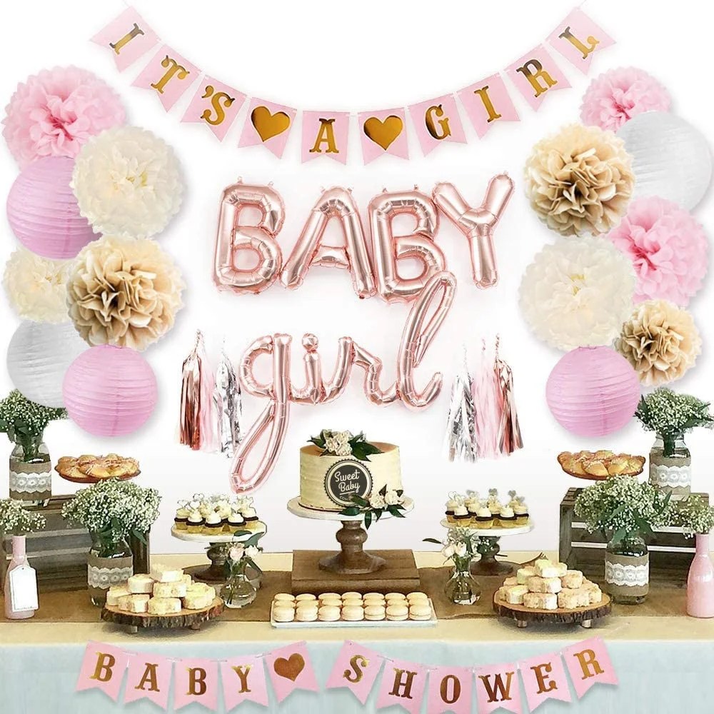 Sweet Baby Co. Pink Baby Shower Decorations For Girl With It's A Girl