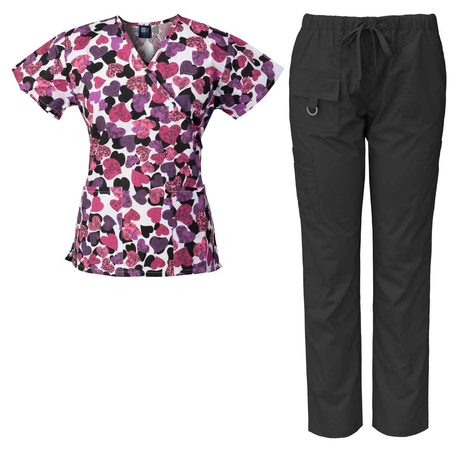 Medgear Medgear Womens Scrubs Set, Printed Scrubs Top and Utility
