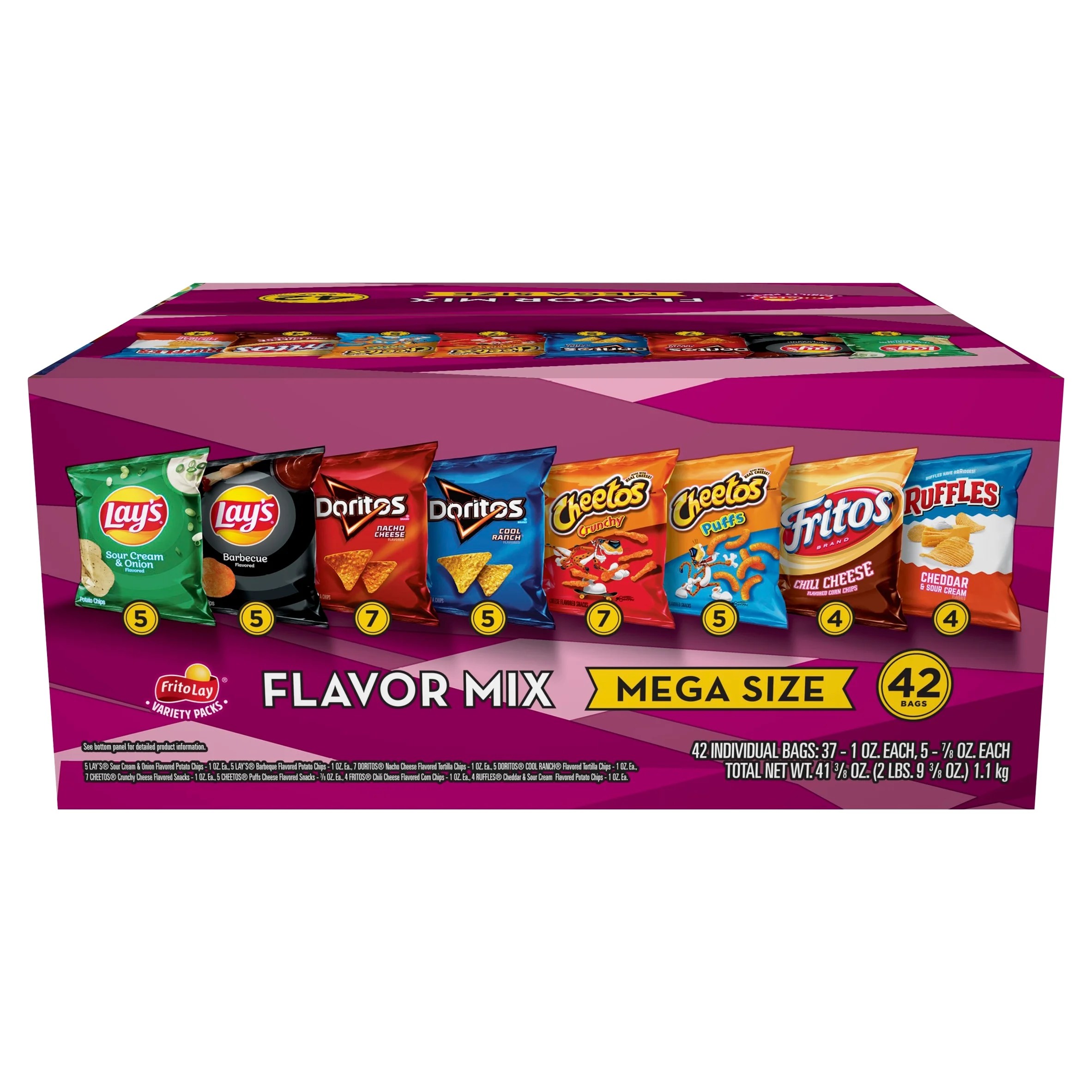 Frito Lay Flavor Mix Chips and Snacks Variety Pack 41.375 Oz 42 Count
