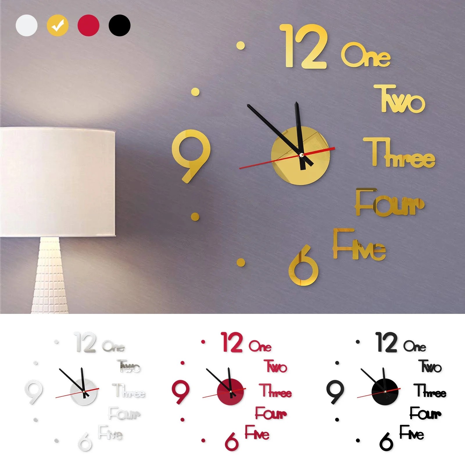 DIY Wall Clock, EEEkit 3D Mirror Surface Stickers Frameless Modern