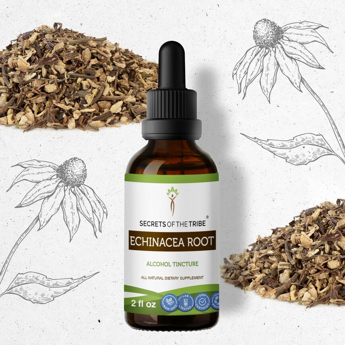 Echinacea Root Tincture Alcohol Extract, Responsibly farmed organic