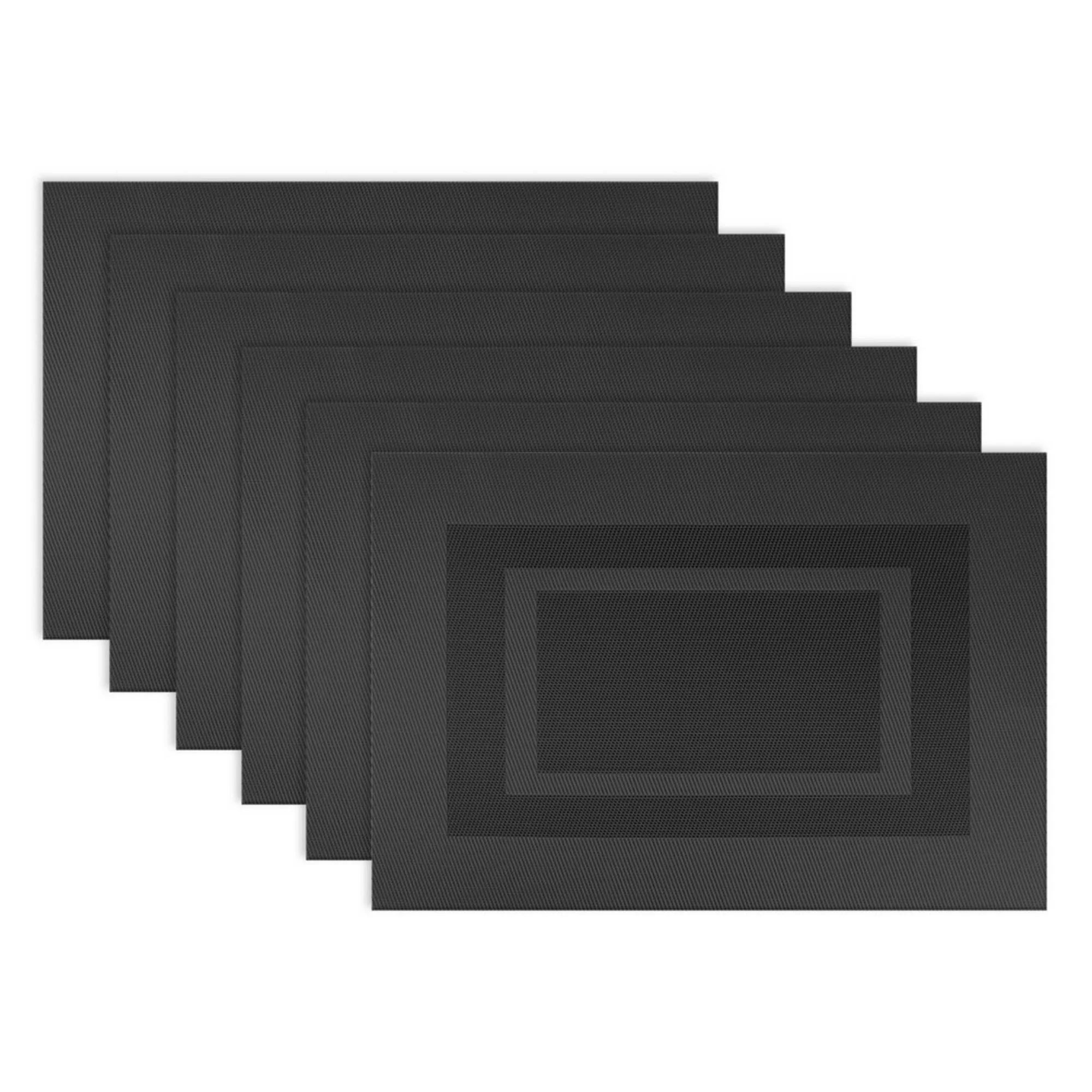 CC Home Furnishings Set of 6 Black Double Framed Rectangular Placemats